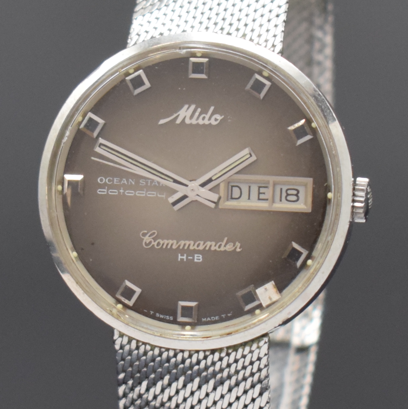 Detail a: MIDO Herrenarmbanduhr Ocean Star Datoday Commander Referenz 9369, Schweiz um 1975, Automatik, Edelstahl-Einschalengeh. inkl. orig. Stahlband, get. ...