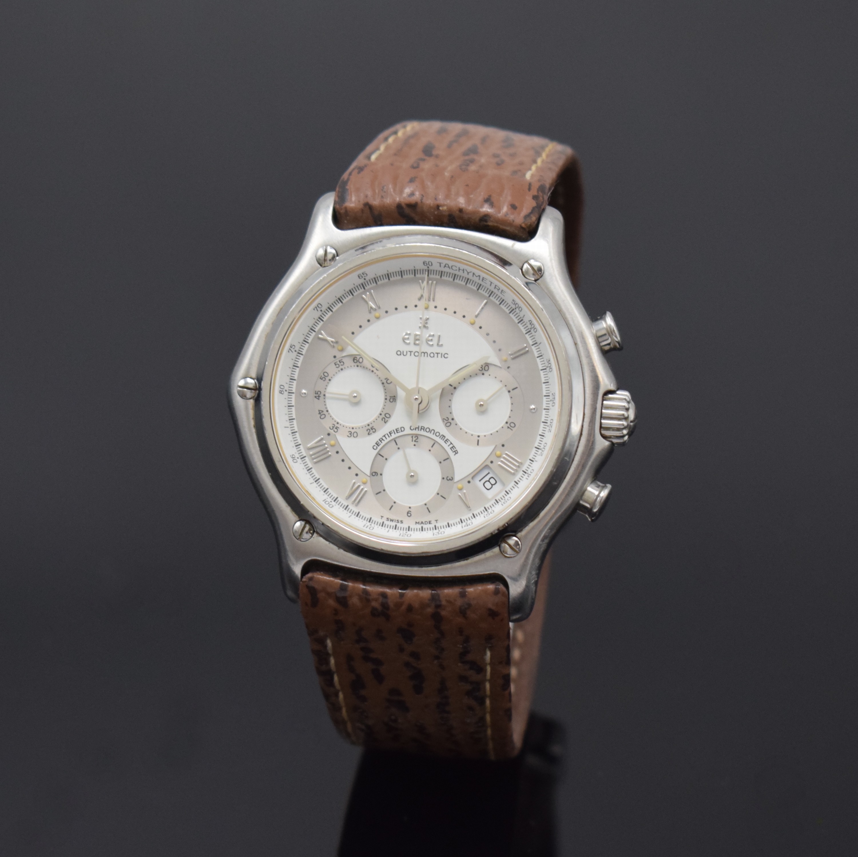 EBEL Armbandchronograph Chronometer Le Modulor Referenz 9137241, Automatik, Schweiz um 2008, Edelstahlgeh. inkl. orig. Lederband m. Faltschl., Boden ...
