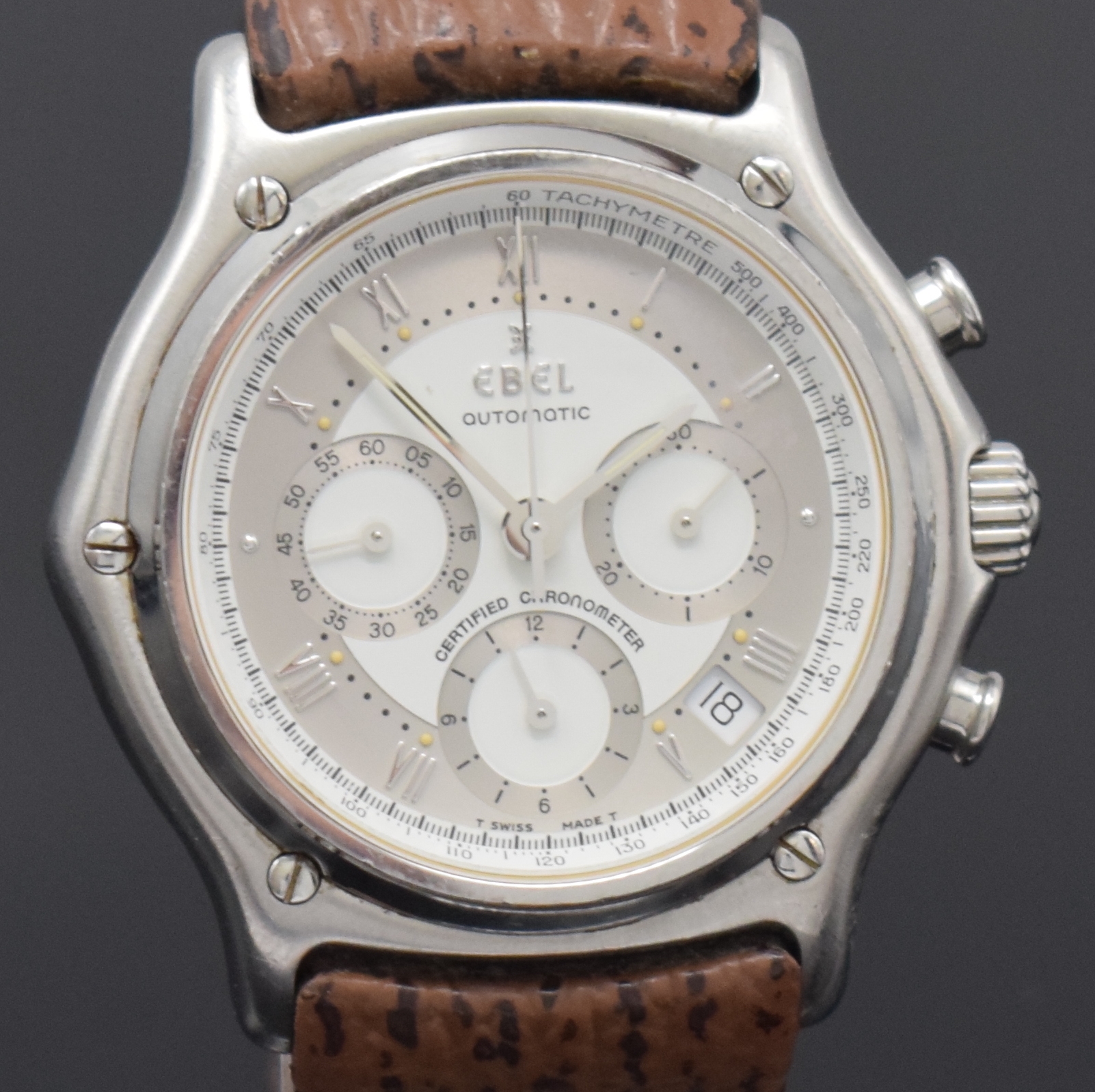 Detail c: EBEL Armbandchronograph Chronometer Le Modulor Referenz 9137241, Automatik, Schweiz um 2008, Edelstahlgeh. inkl. orig. Lederband m. Faltschl., Boden ...
