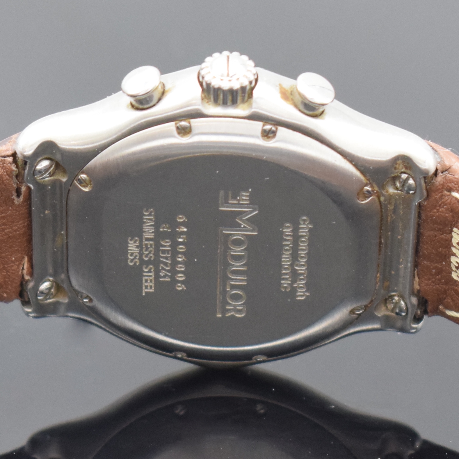 Detail f: EBEL Armbandchronograph Chronometer Le Modulor Referenz 9137241, Automatik, Schweiz um 2008, Edelstahlgeh. inkl. orig. Lederband m. Faltschl., Boden ...