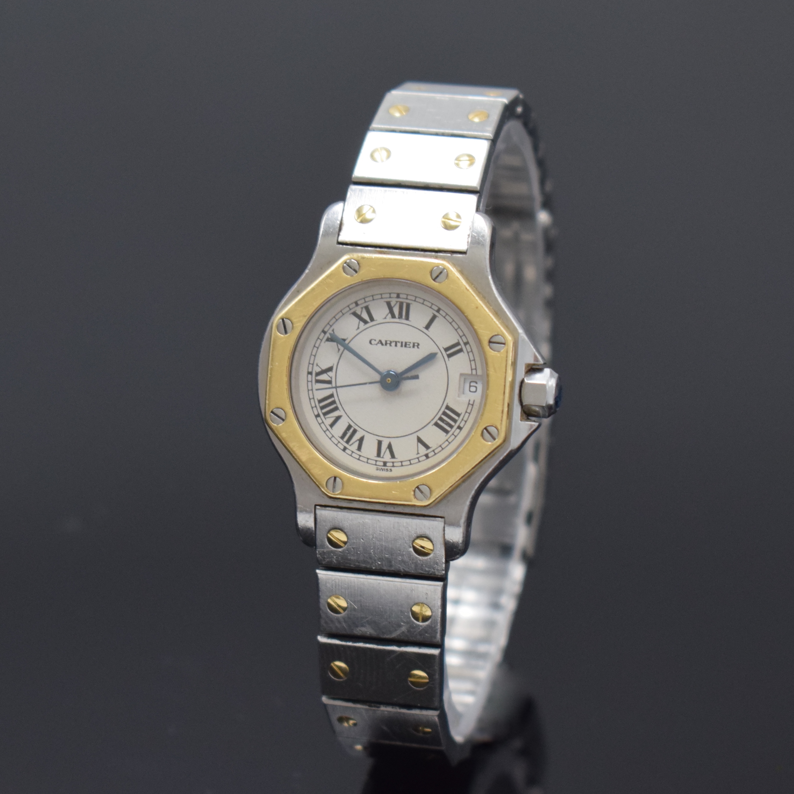 CARTIER Damenarmbanduhr Santos Ronde Referenz 187903, Schweiz um 1990, Edelstahl/Gold kombiniert inkl. Gliederband m. Faltschl., quarz, Boden 4-fach ...
