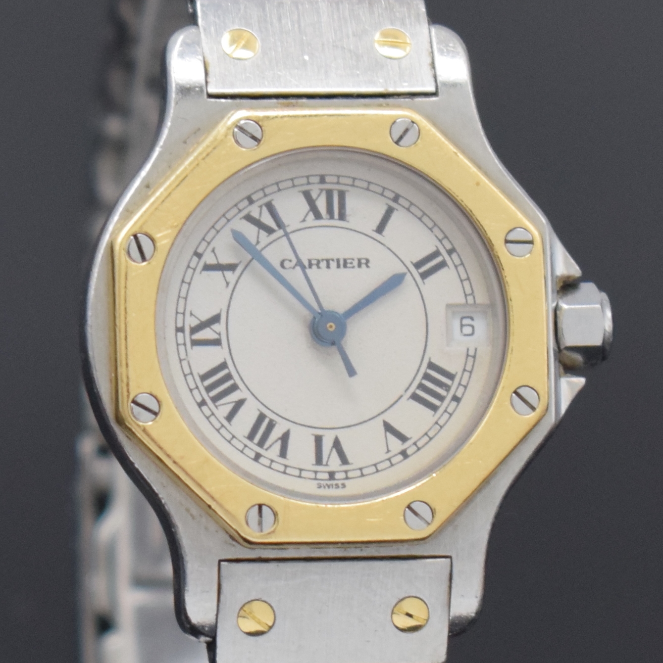 Detail c: CARTIER Damenarmbanduhr Santos Ronde Referenz 187903, Schweiz um 1990, Edelstahl/Gold kombiniert inkl. Gliederband m. Faltschl., quarz, Boden 4-fach ...