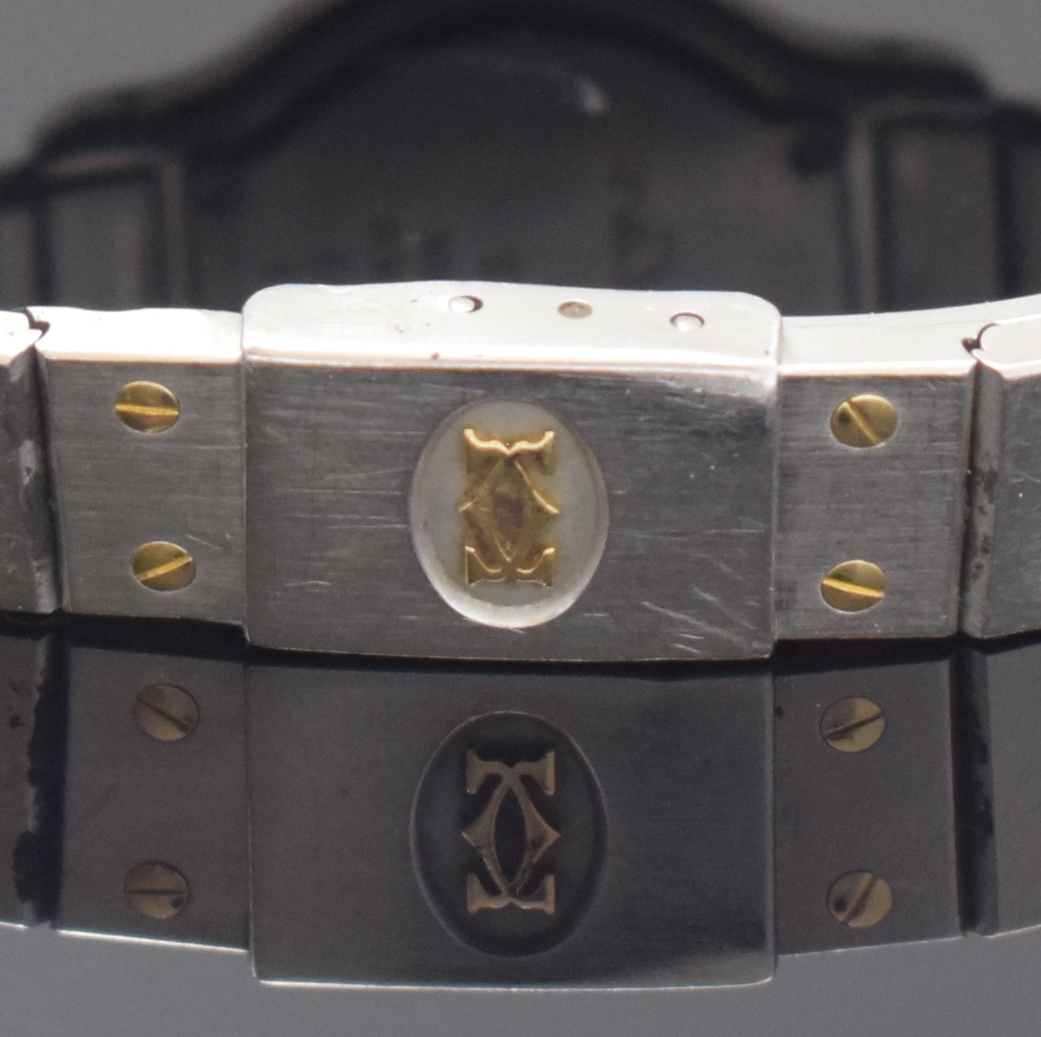 Detail d: CARTIER Damenarmbanduhr Santos Ronde Referenz 187903, Schweiz um 1990, Edelstahl/Gold kombiniert inkl. Gliederband m. Faltschl., quarz, Boden 4-fach ...