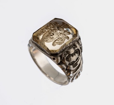 Image Citrin-Siegelring, Silber gepr., facett. Citrin mit Intaglio, Darstellung eines ...