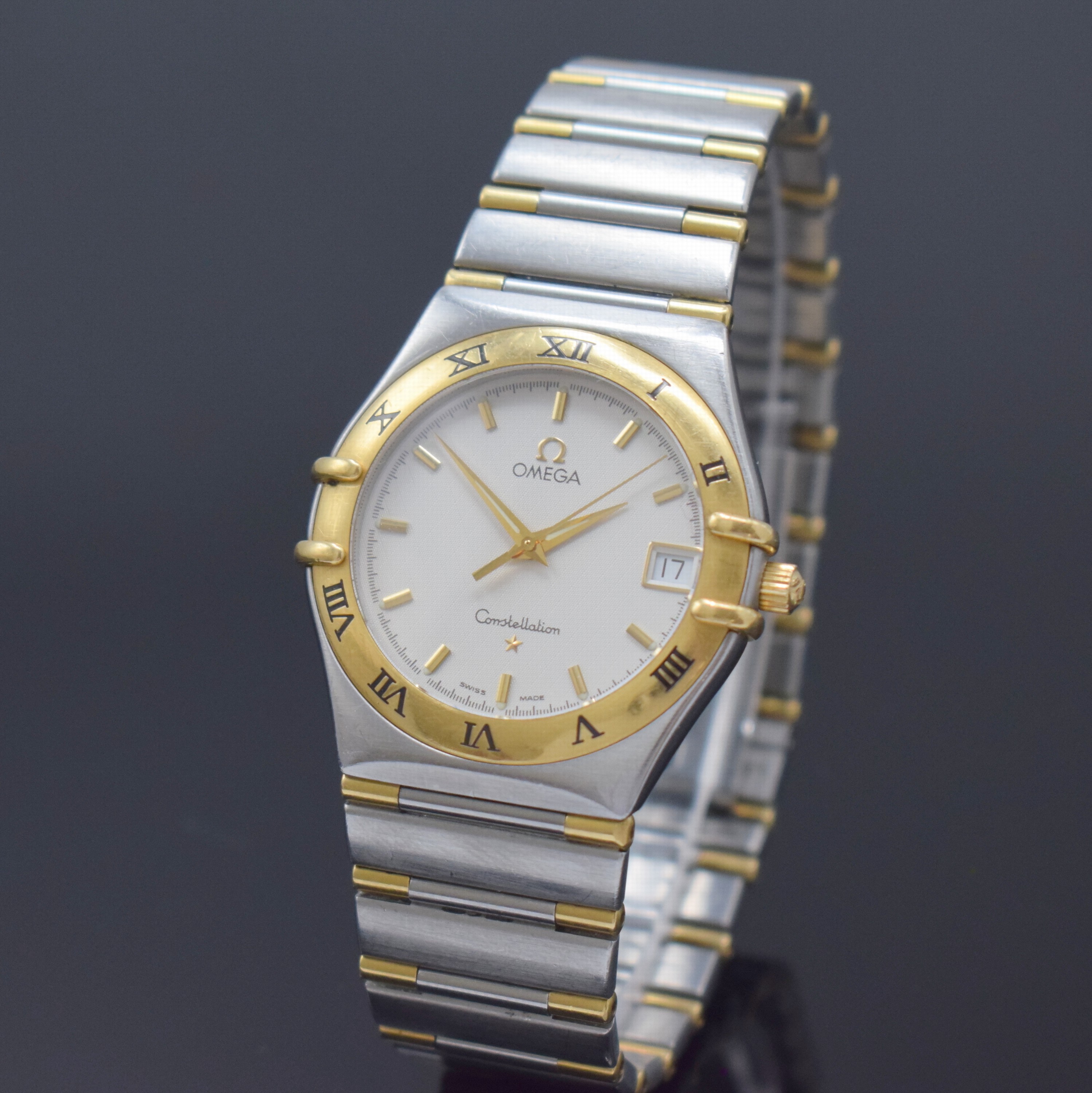 OMEGA Constellation Armbanduhr Referenz 396 1201, Schweiz um 2000, quarz, Edelstahl und Gold kombiniert, Boden aufgedr., Gliederband m. Faltschl. ...