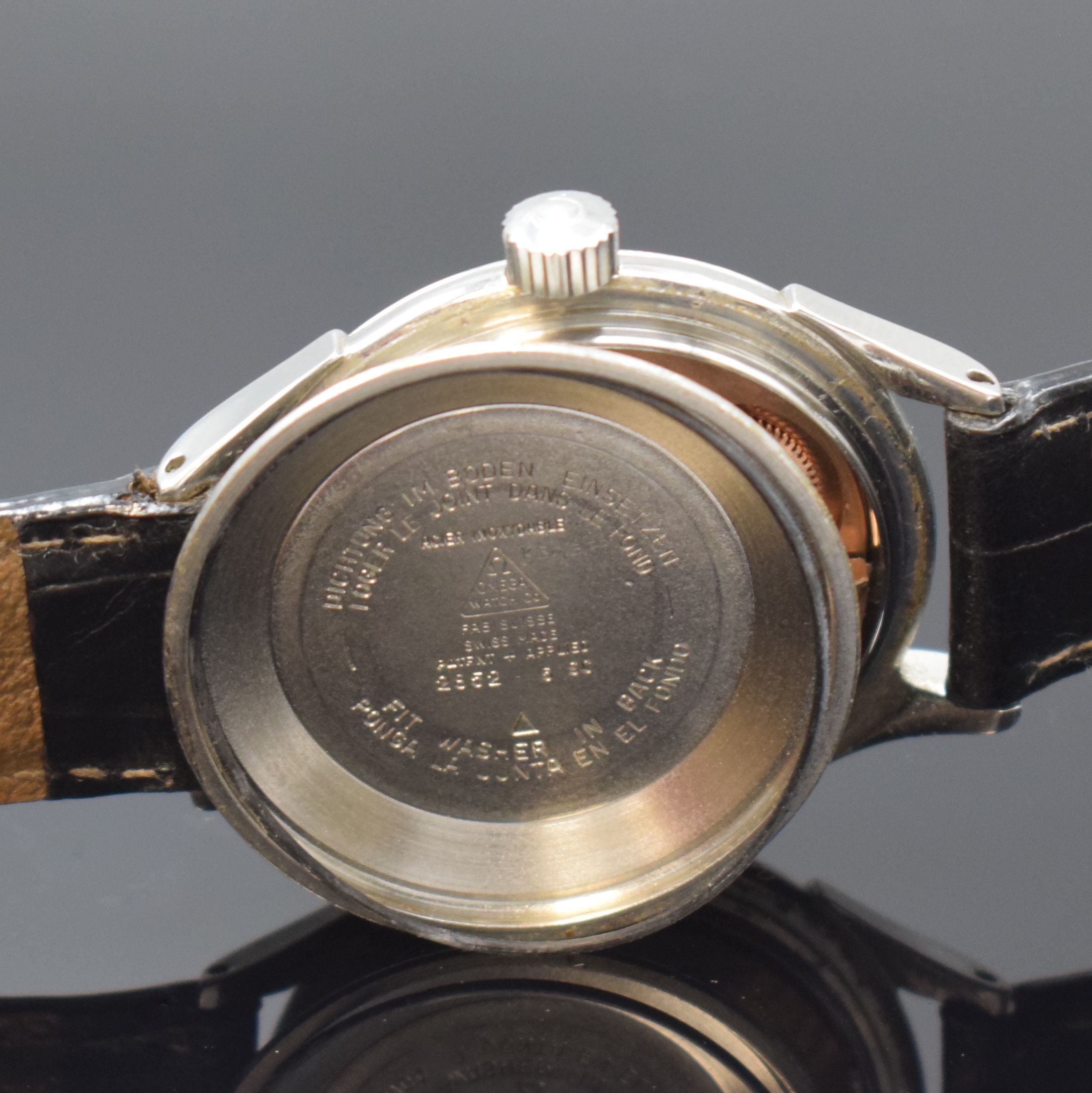 Detail f: OMEGA Constellation Herrenarmbanduhr Chronometer in Stahl Referenz 2852-5SC, Schweiz um 1956, Automatik, Boden aufgedr., silb. Duoton-Zifferbl. m. ...