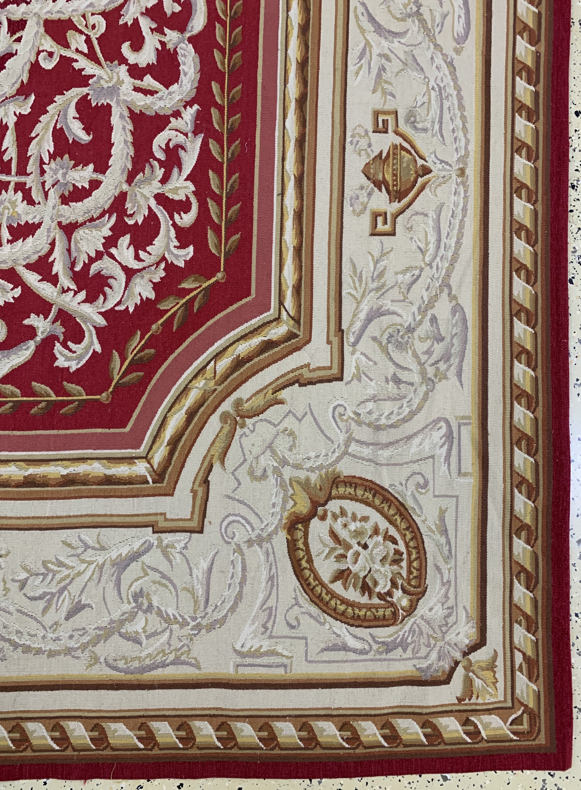Detail a: Aubusson flachgwewebt, China, Ende 20.Jhd, Wolle auf Baumwolle, ca. 303 x 230 cm, EHZ:(nahezu Neuwertig)