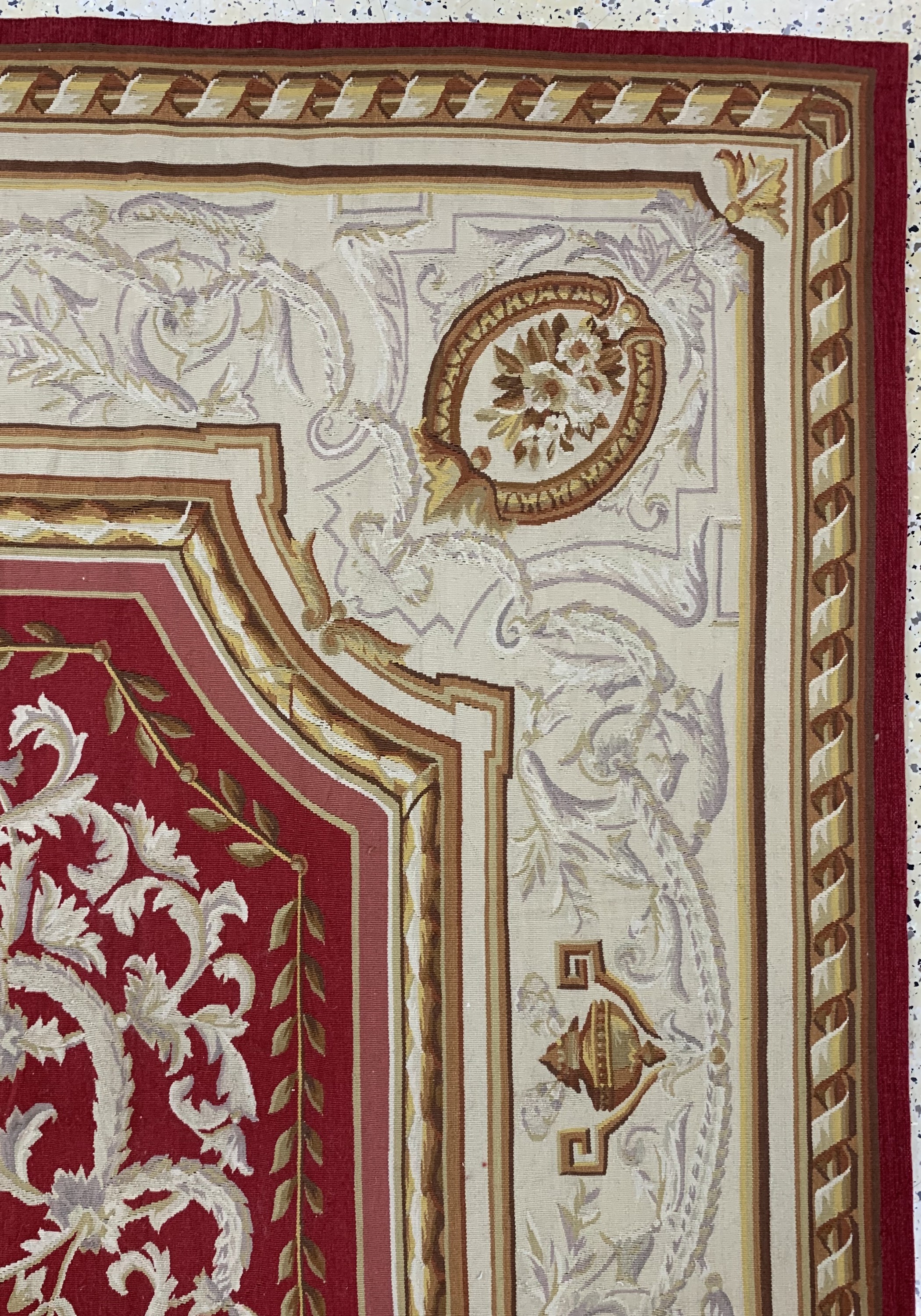 Detail f: Aubusson flachgwewebt, China, Ende 20.Jhd, Wolle auf Baumwolle, ca. 303 x 230 cm, EHZ:(nahezu Neuwertig)