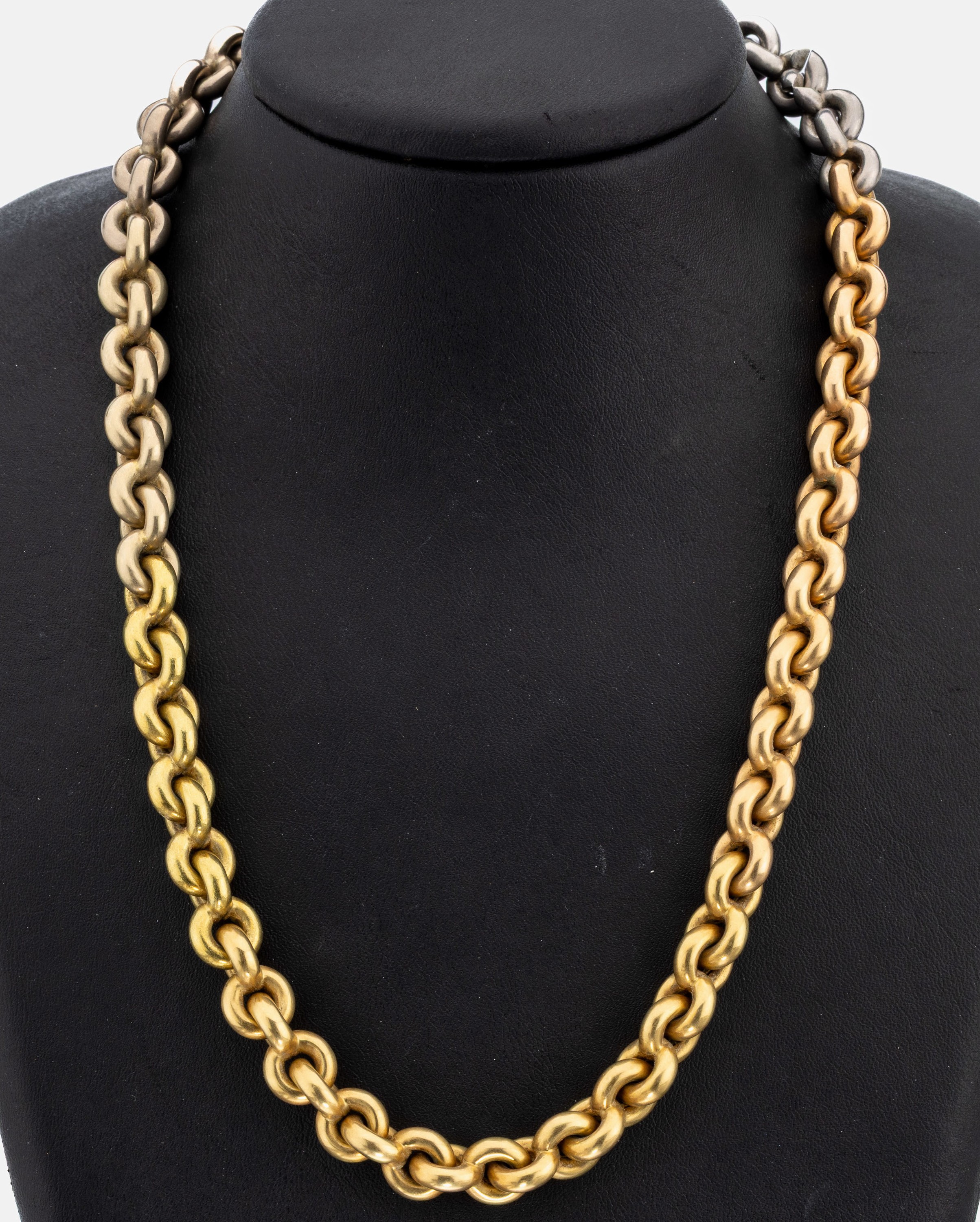 18 kt Gold und Platin Collier, GG/RoseG/WG 750/000 und Pt 950, schwere massive Ausführung, Farbverlauf von GG zu Platin, L. ca. 49 cm, ...