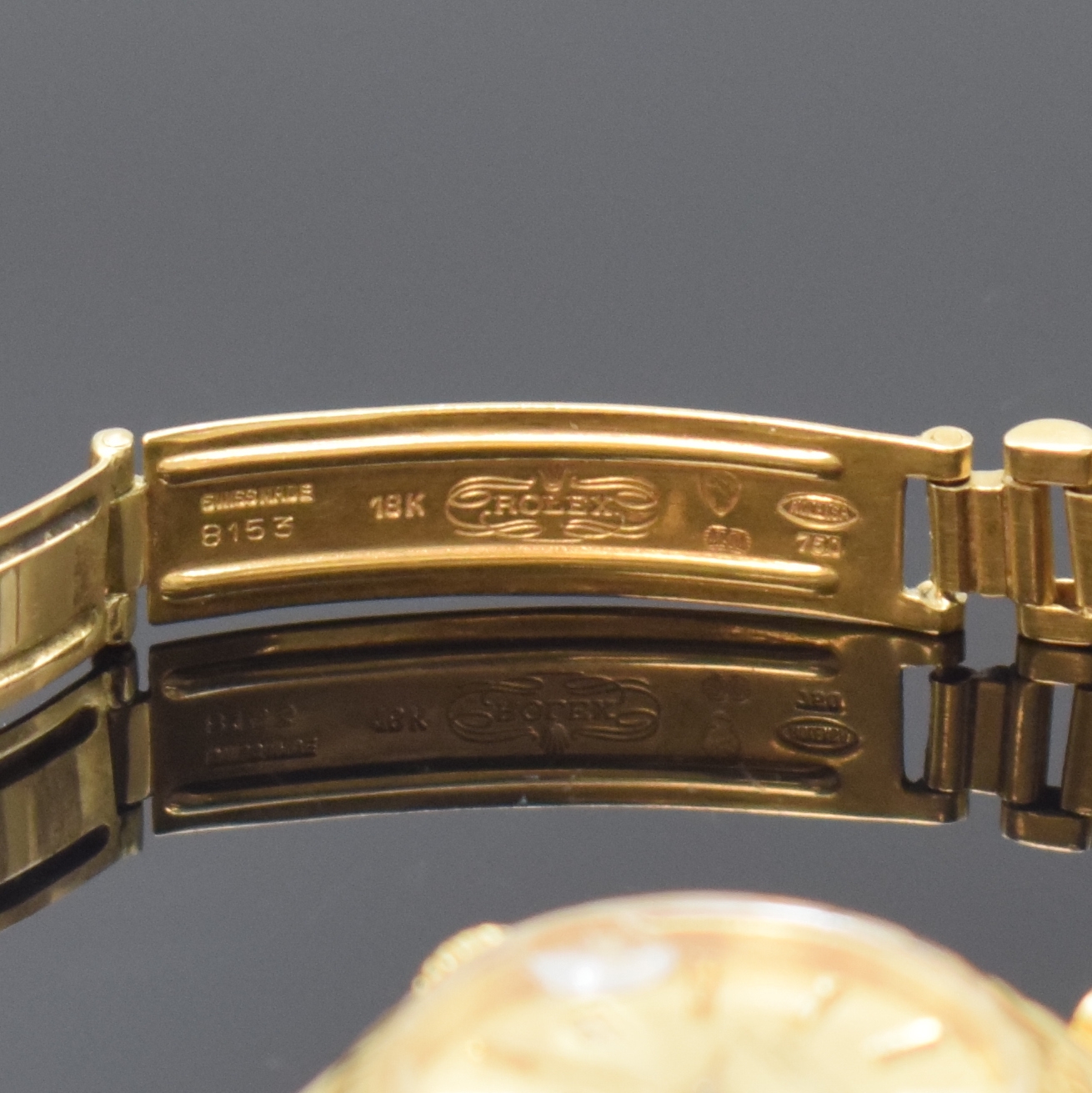 Detail d: ROLEX Damenarmbanduhr Oyster Perpetual Datejust in GG 750/000 Referenz 6917, Chronometer der Superlative, Präsidentband m. Faltschl., Boden u. Krone ...