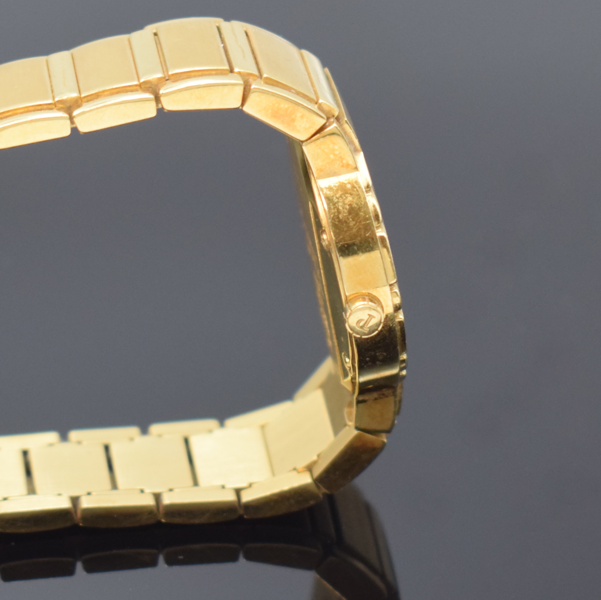 Detail c: PIAGET Polo Damenarmbanduhr in GG 750/000 Referenz 27500, Schweiz um 2000, quarz, orig, Goldband m. dopp. Faltschl., Boden 6- fach verschr., silb. ...