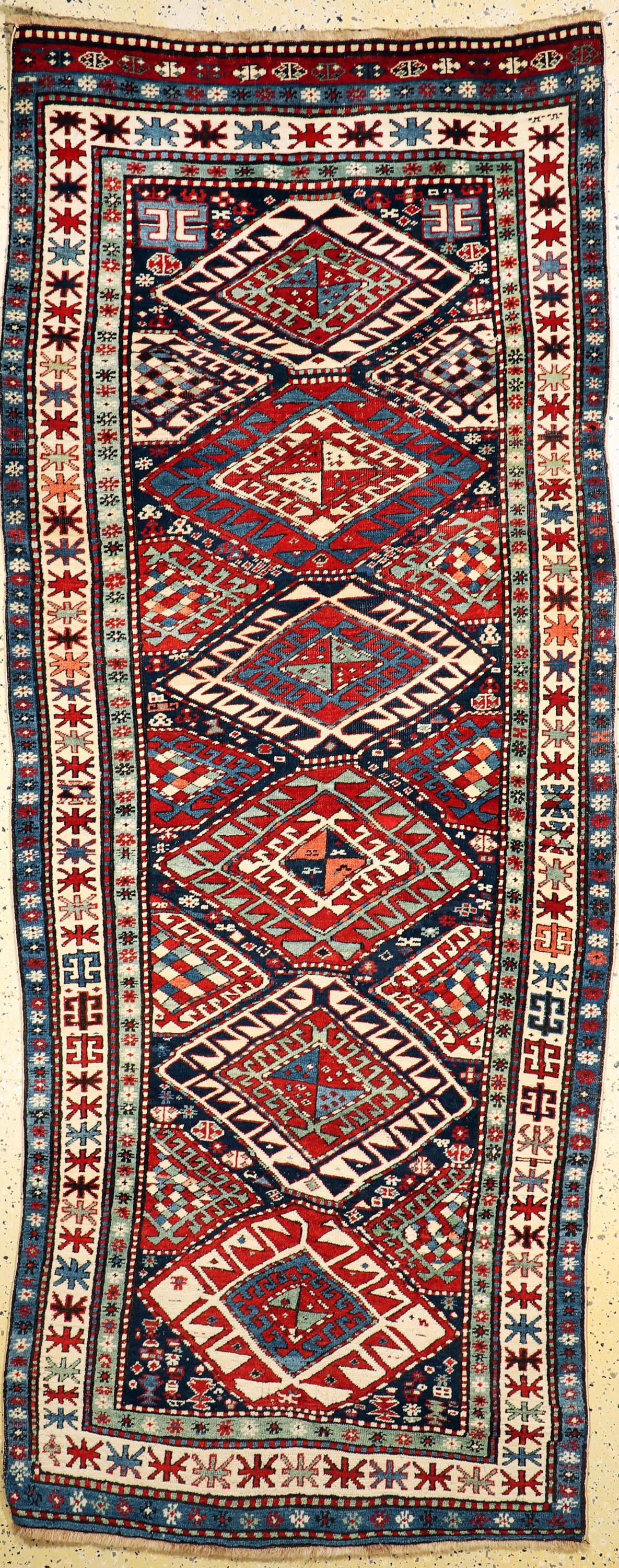 Antiker Kazak"Shulaver", Kaukasus, 19.Jhd, Wolle auf Wolle, ca. 290 x 111 cm, EHZ: 3