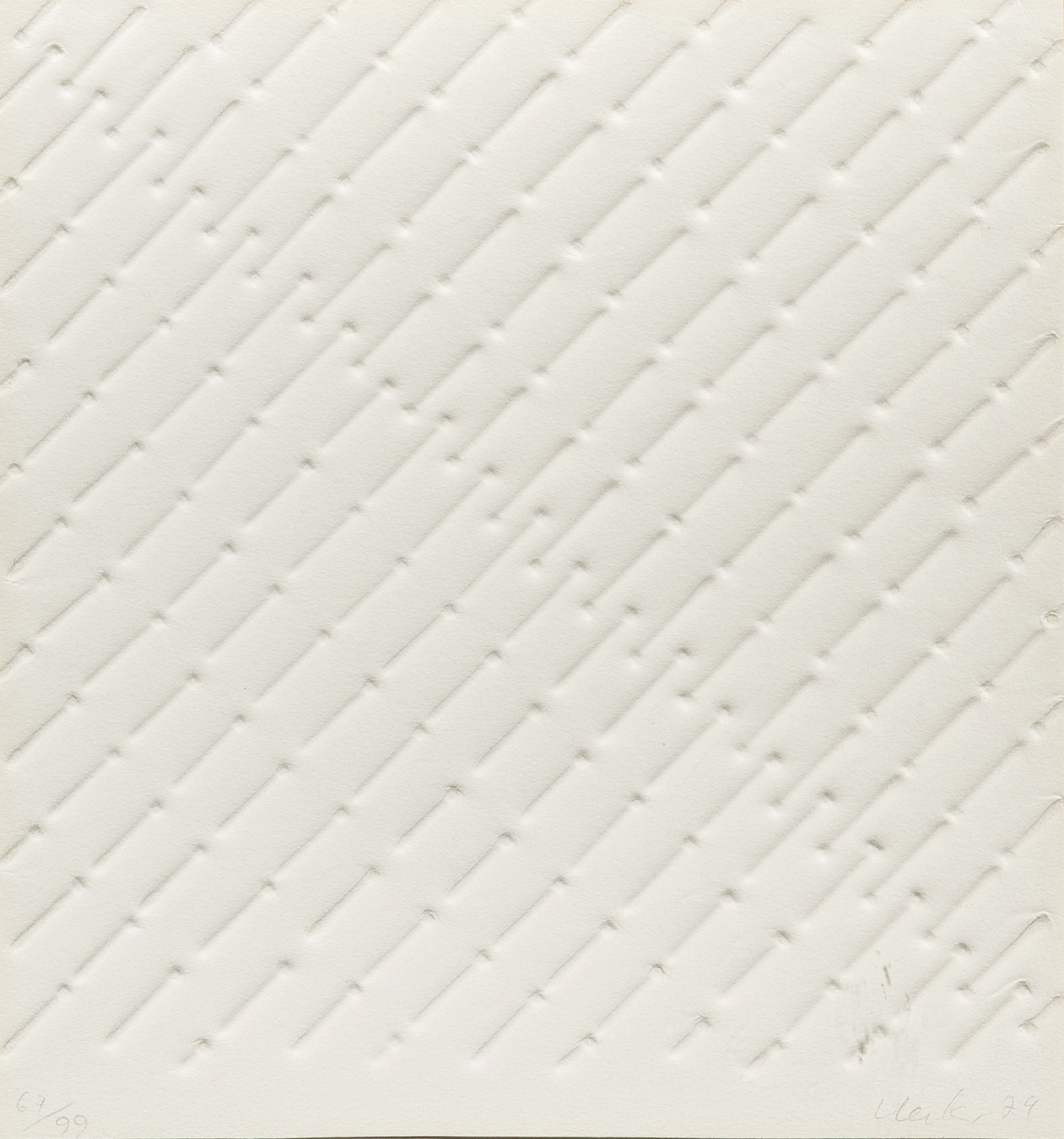 Günther Uecker, geb. 1930, Nagelrelief, Prägedruck, sign. und dat. 74, num. 67/99, ca. 24x22cm, PP, u.Gl., R. ca. 42x40cm