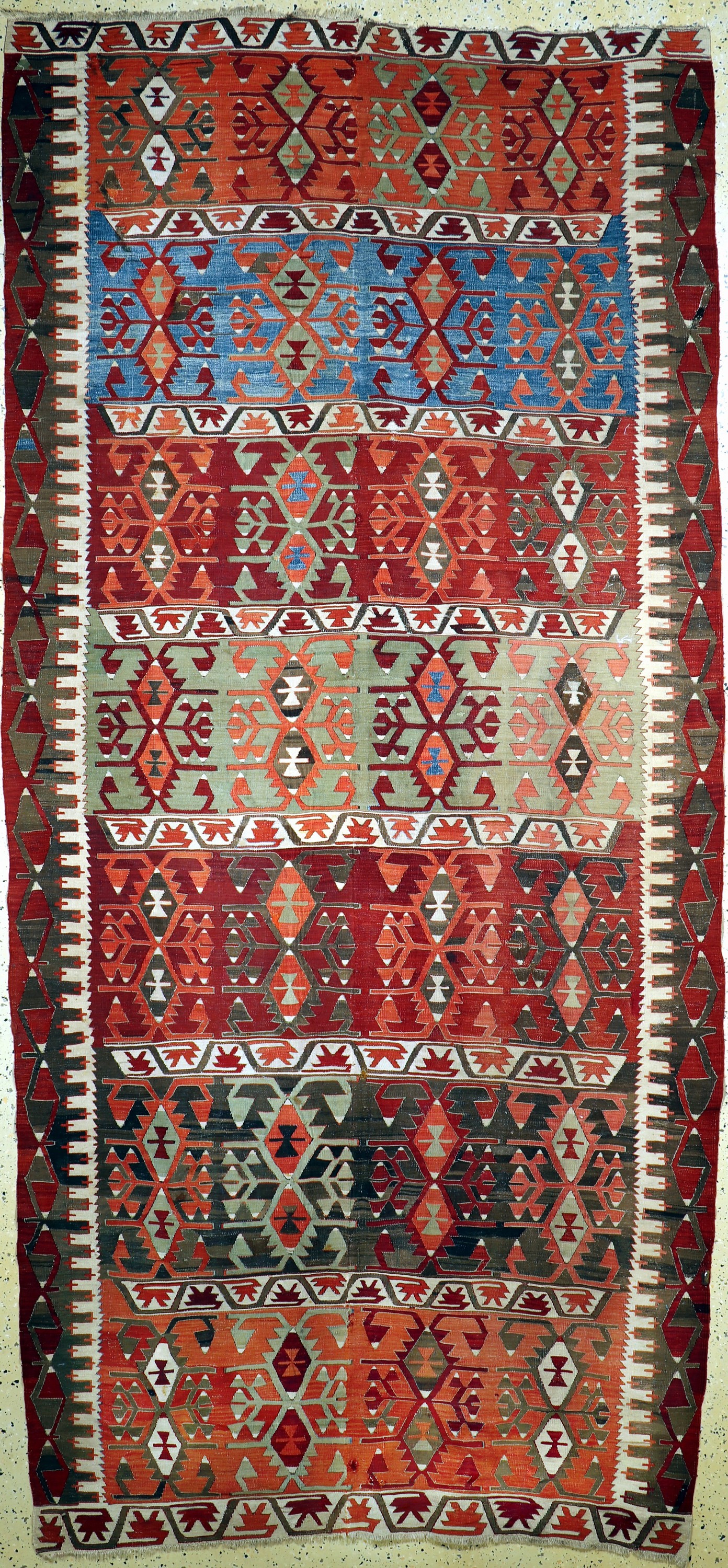 Anatol Kelim antik, Türkei, um 1900, Wolle auf Wolle, ca. 360 x 165 cm, EHZ: 2
