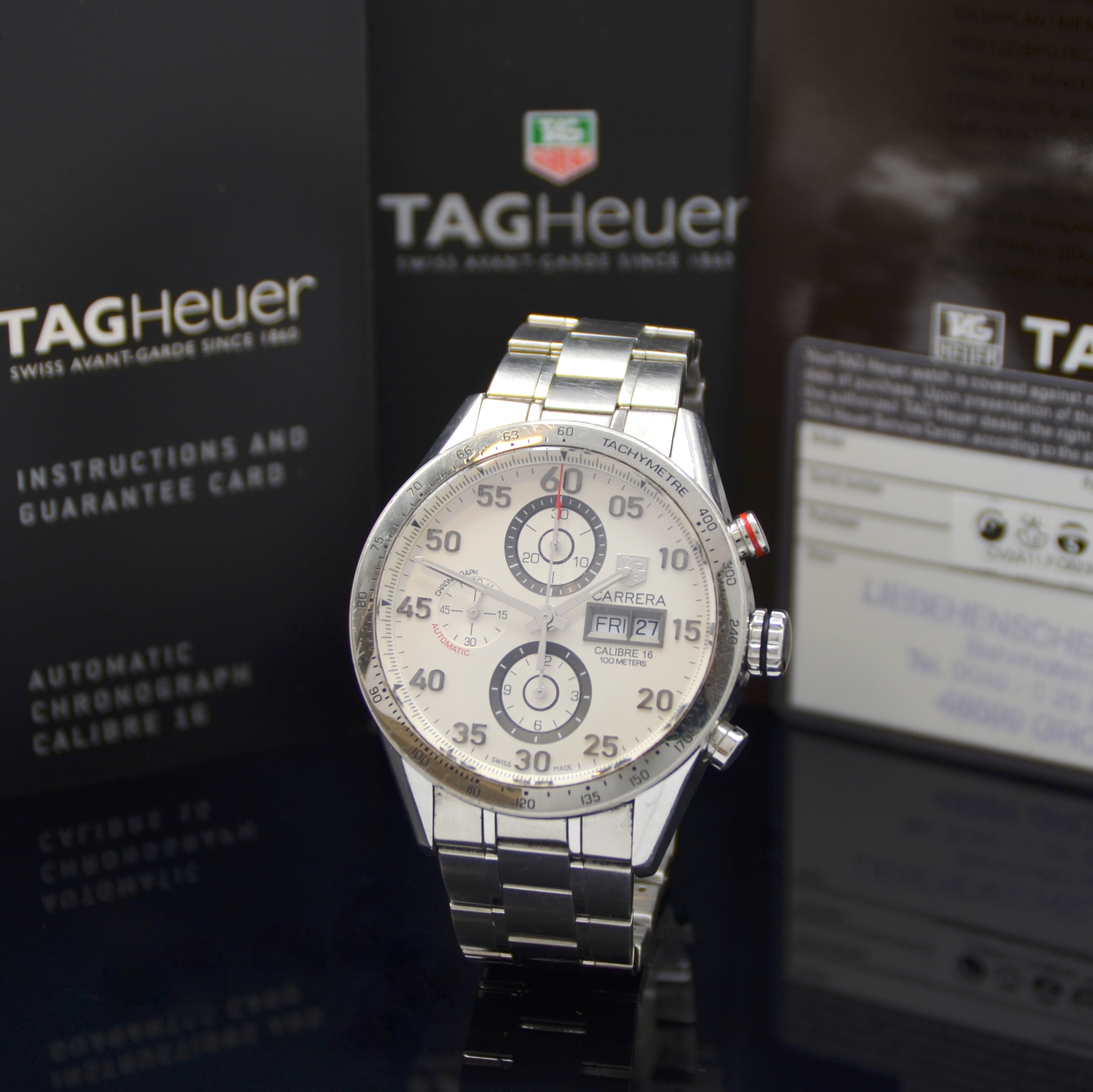 TAG HEUER Carrera Armbandchronograph Referenz CV2A11, Schweiz verk. lt. beil. Pap. 06/2014, Automatik, Edelstahlgeh. inkl. Gliederband m. Faltschl., ...
