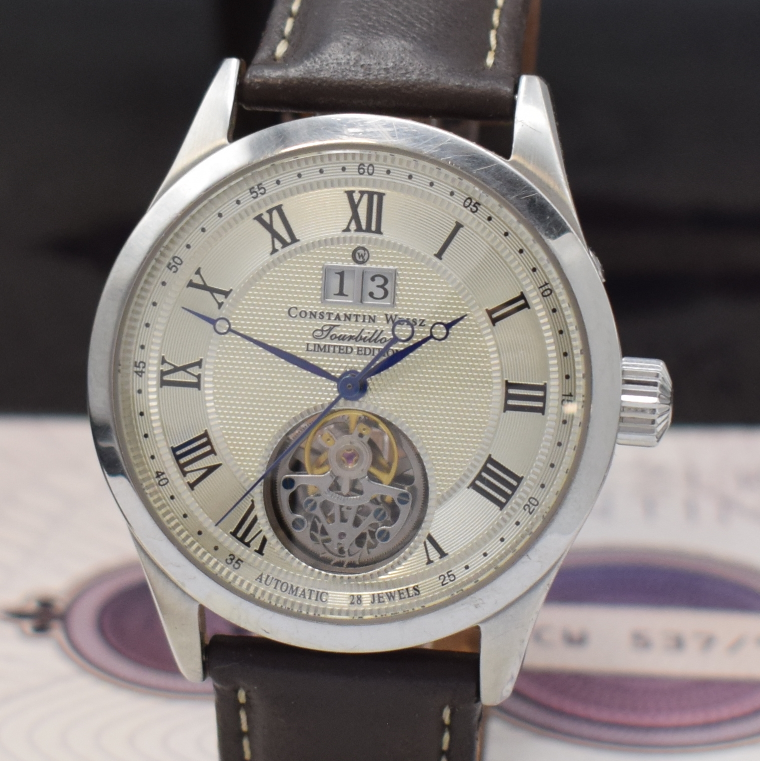 Detail a: CONSTANTIN WEISZ Tourbillon auf 999 Stück limitierte Armbanduhr, Deutschland verk. lt. beil. Pap. 07/2013, Automatik, Stahlgeh. beids. vergl., orig. ...
