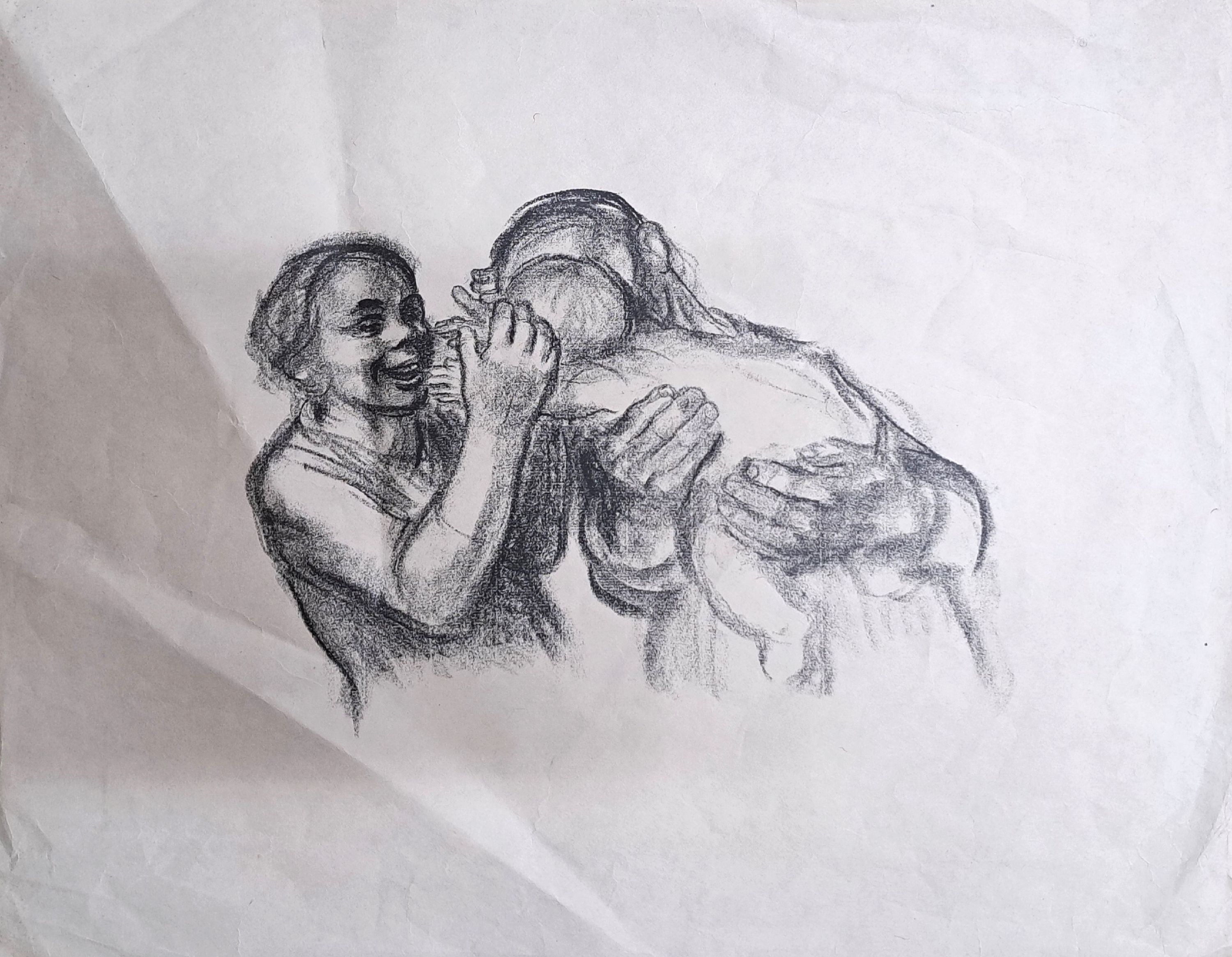 Detail k: Käthe Kollwitz, 1867 Königsberg - 1945 Moritzburg, Litho, "Mutterglück", unsigniert, 40 x 5.5 cm, knitterfaltig, knicke sichtbar