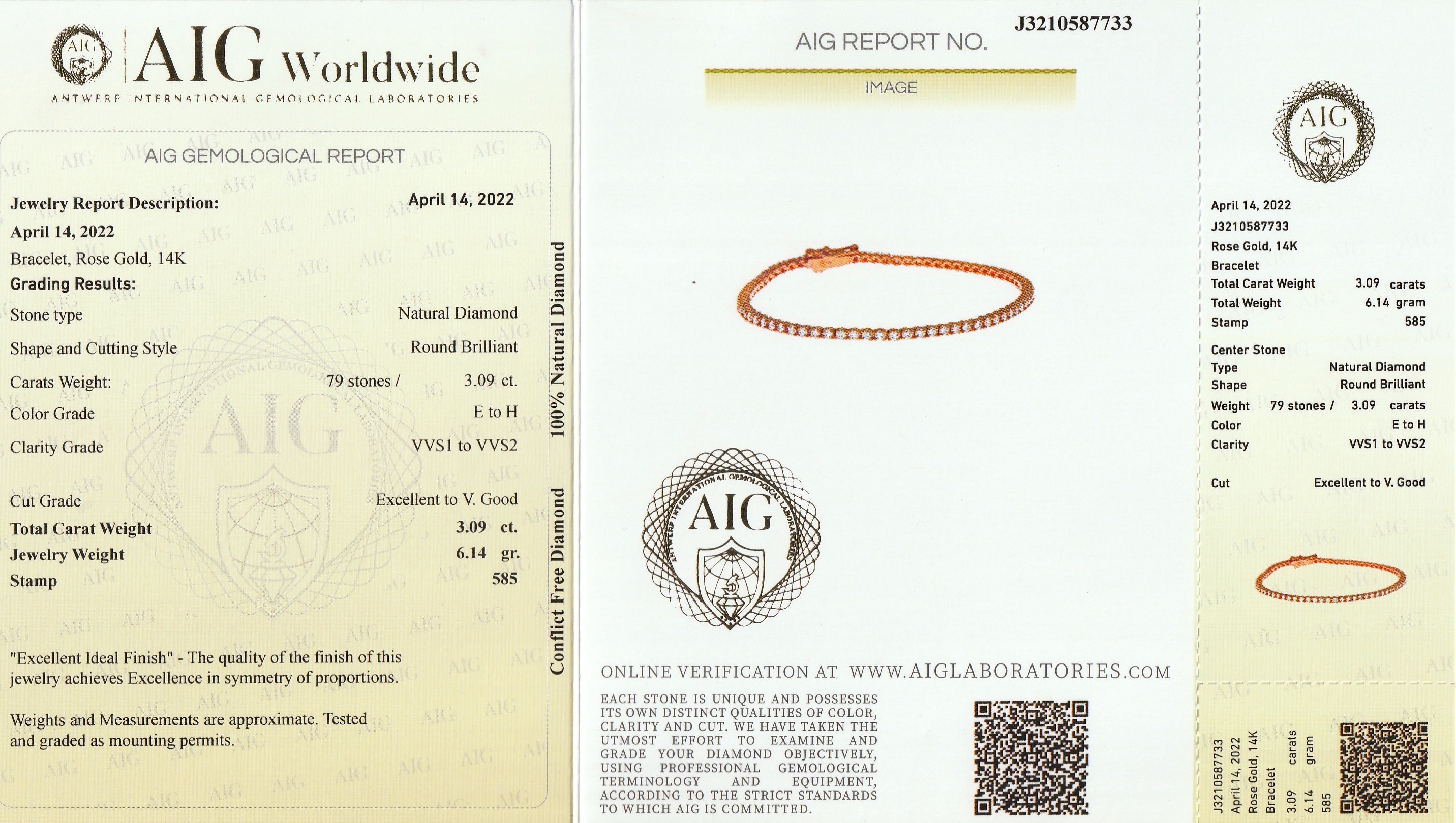 Detail a: 14 kt Gold Brillant-Armband, RoseG 585/000,79 Brillanten zus. ca. 3.00 feines Weiß- l.get.Weiß/vs1-2, L ca. 18 cm, Kastenschloss mit ...