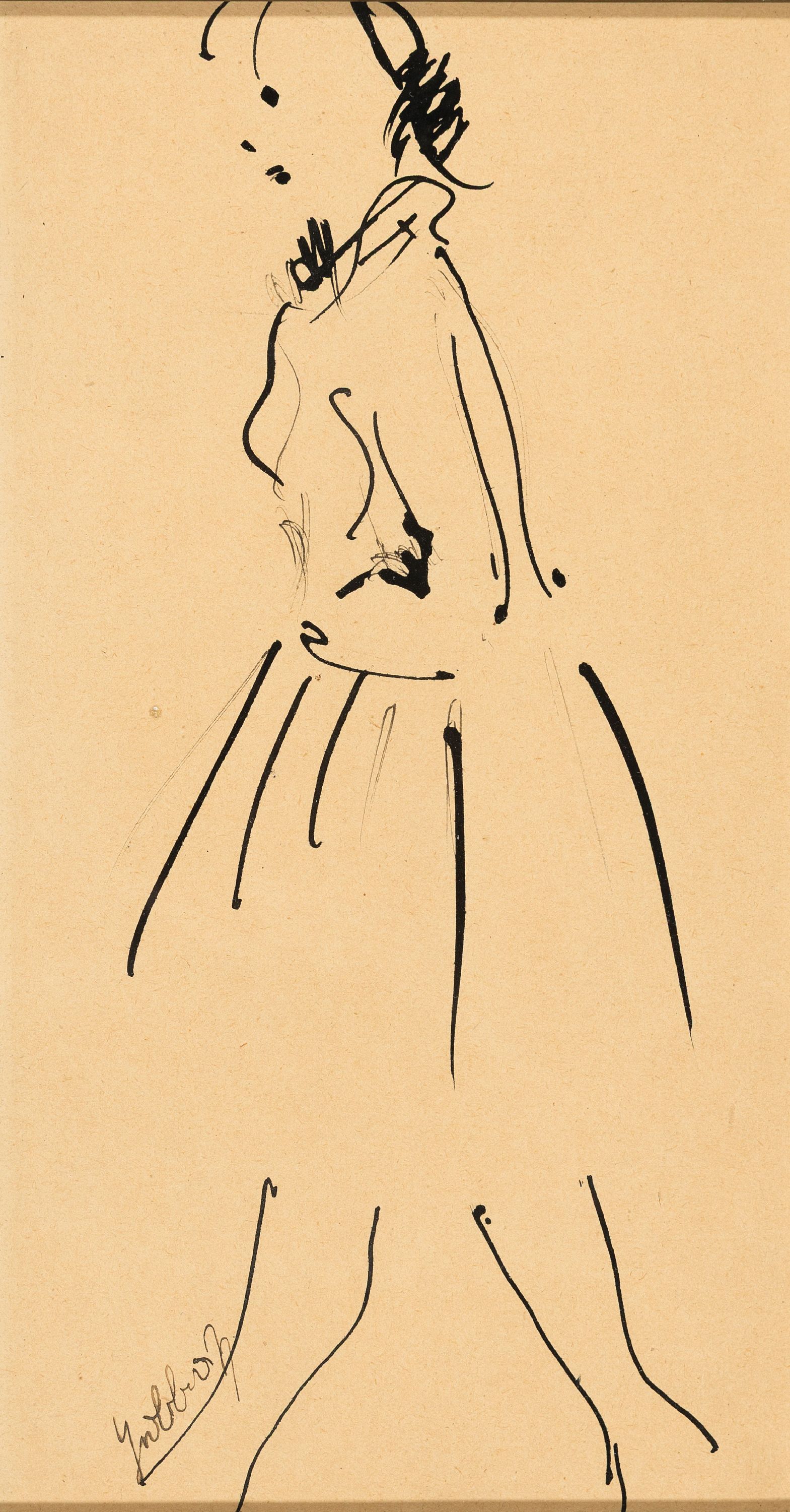 Karl Hubbuch, 1891 - 1979 Karlsruhe, drei Tuschezeichnungen, Frauenansichten, alle drei handsigniert, getöntes Papier, ca. 28 x 16 cm, unter Glas, ...