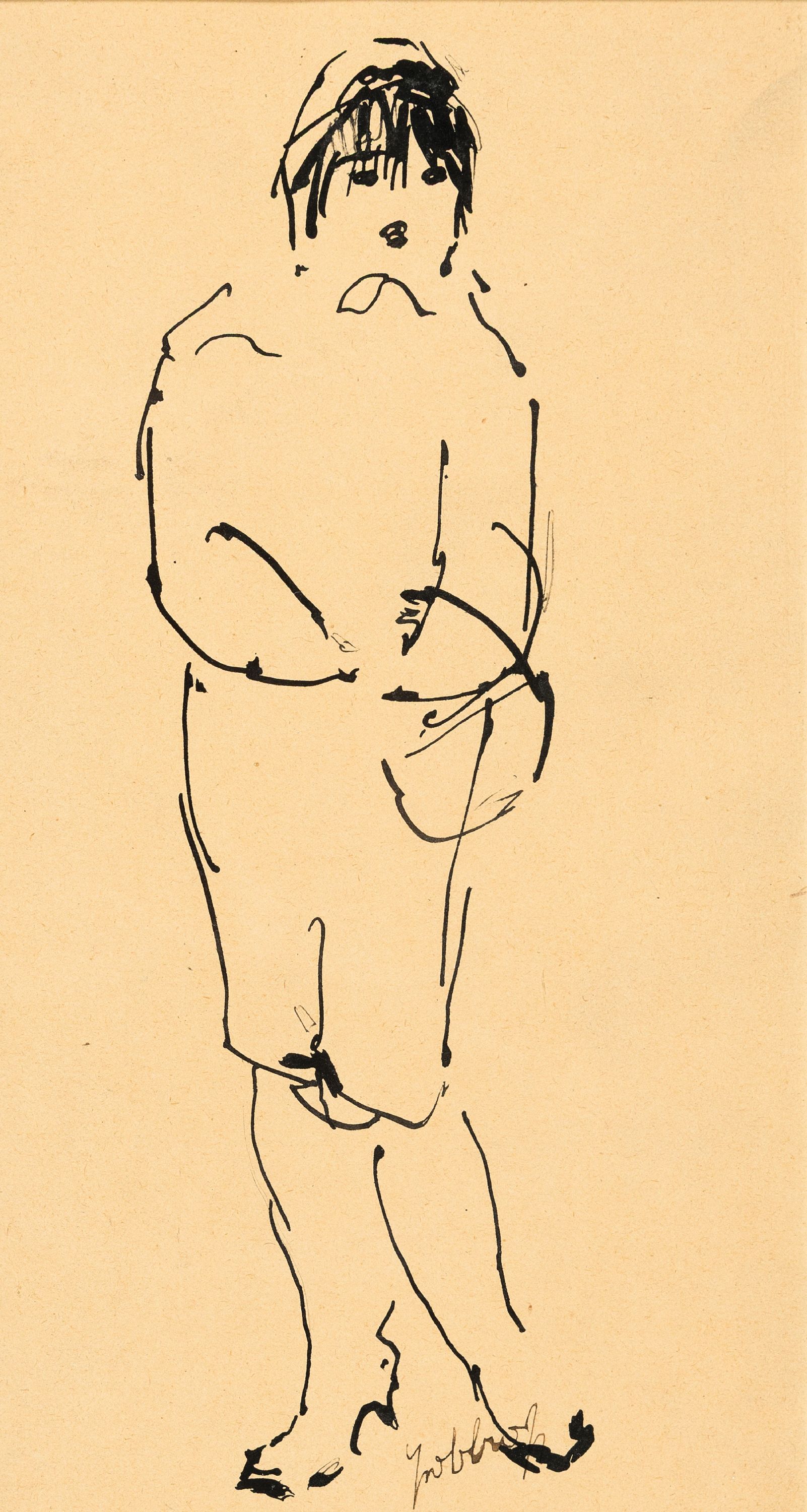 Detail a: Karl Hubbuch, 1891 - 1979 Karlsruhe, drei Tuschezeichnungen, Frauenansichten, alle drei handsigniert, getöntes Papier, ca. 28 x 16 cm, unter Glas, ...
