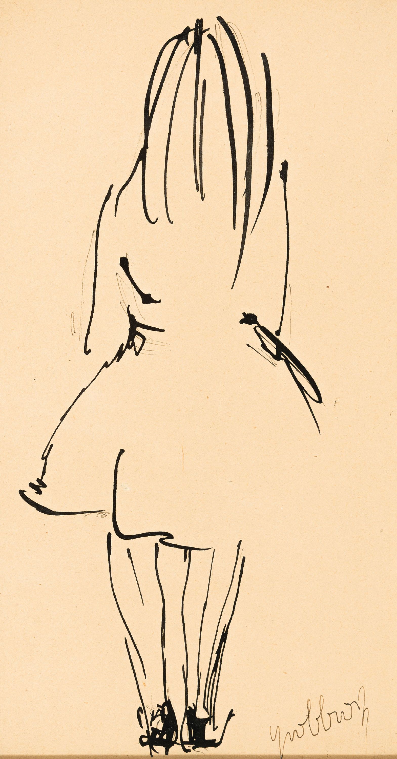 Detail b: Karl Hubbuch, 1891 - 1979 Karlsruhe, drei Tuschezeichnungen, Frauenansichten, alle drei handsigniert, getöntes Papier, ca. 28 x 16 cm, unter Glas, ...