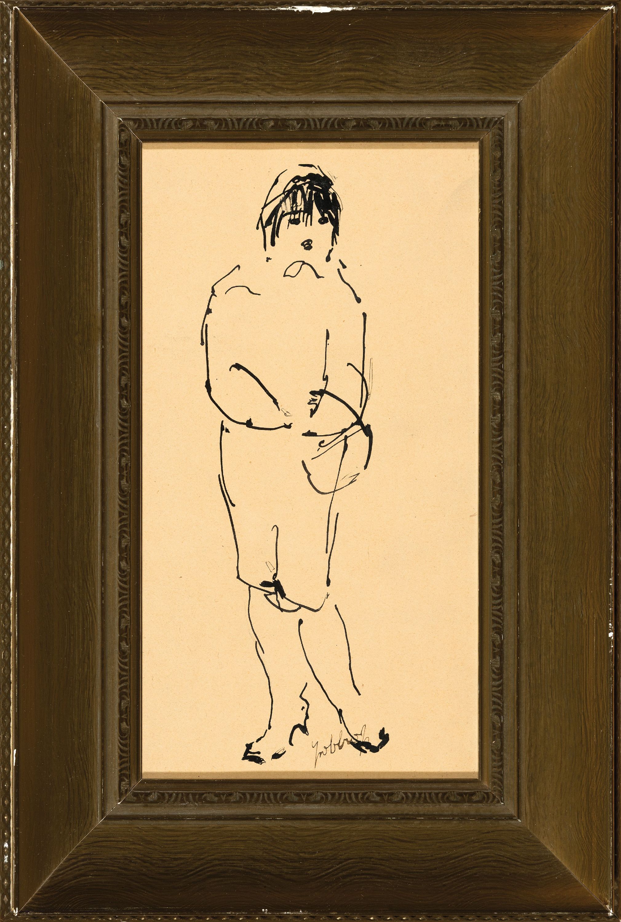 Detail l: Karl Hubbuch, 1891 - 1979 Karlsruhe, drei Tuschezeichnungen, Frauenansichten, alle drei handsigniert, getöntes Papier, ca. 28 x 16 cm, unter Glas, ...
