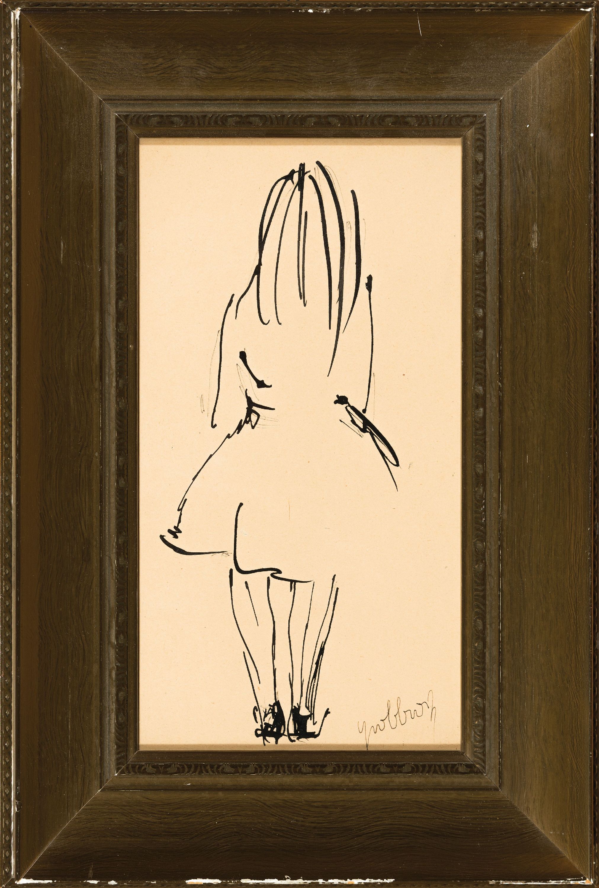 Detail m: Karl Hubbuch, 1891 - 1979 Karlsruhe, drei Tuschezeichnungen, Frauenansichten, alle drei handsigniert, getöntes Papier, ca. 28 x 16 cm, unter Glas, ...