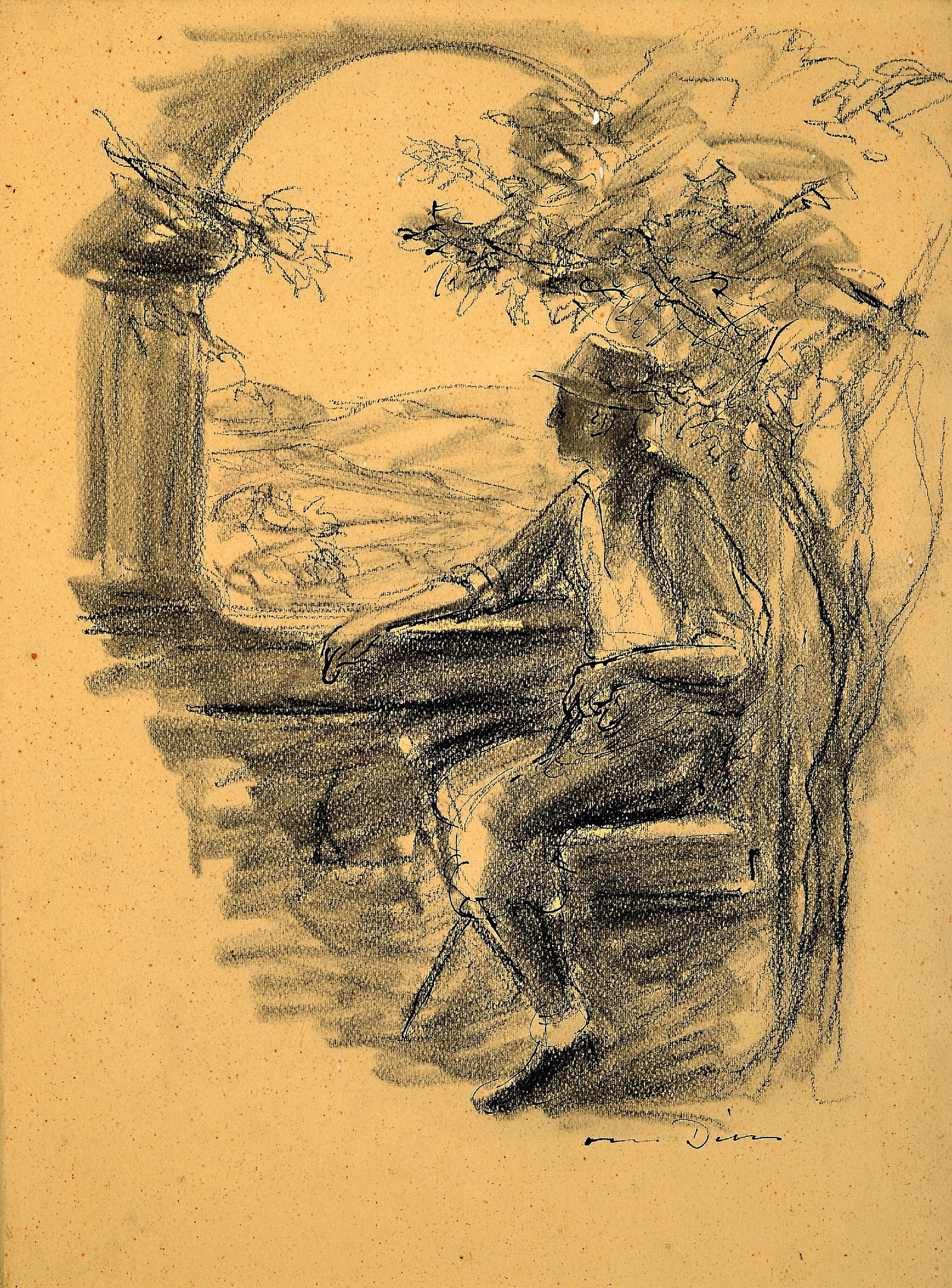 Otto Dill, 1884 Neustadt a. d. Weinstr.-1957 Bad Dürkheim, Wanderer blick durch einen Torbogen, Bleistift- und Tuschezeichnung, rechts unten sign., ...