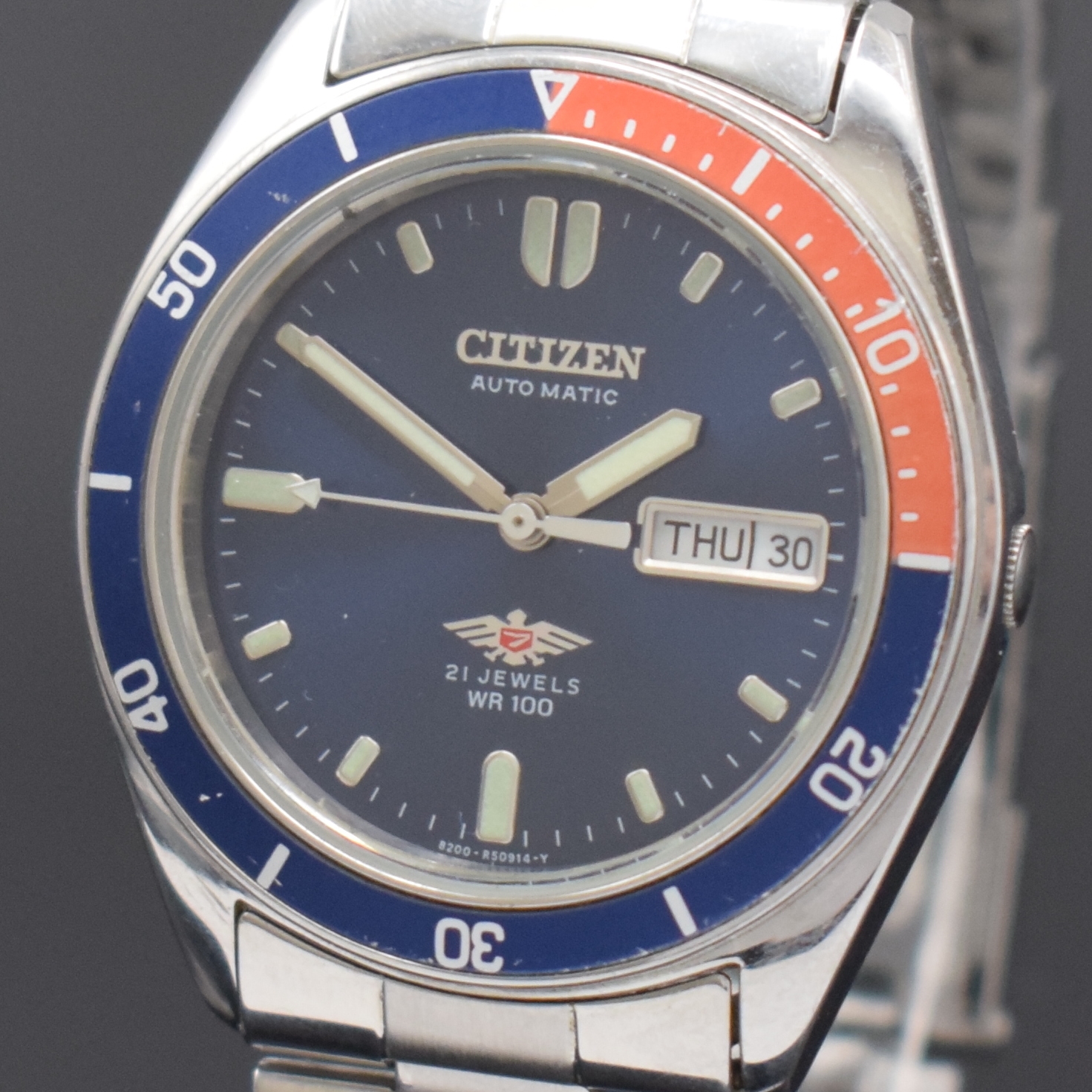 Detail a: CITIZEN Herrenarmbanduhr Eagle 7 Referenz 4-R12021 RW Automatik, Japan um 1978, Edelstahlgeh. inkl. orig. Gliederband m. Faltschl., Boden verschr., ...