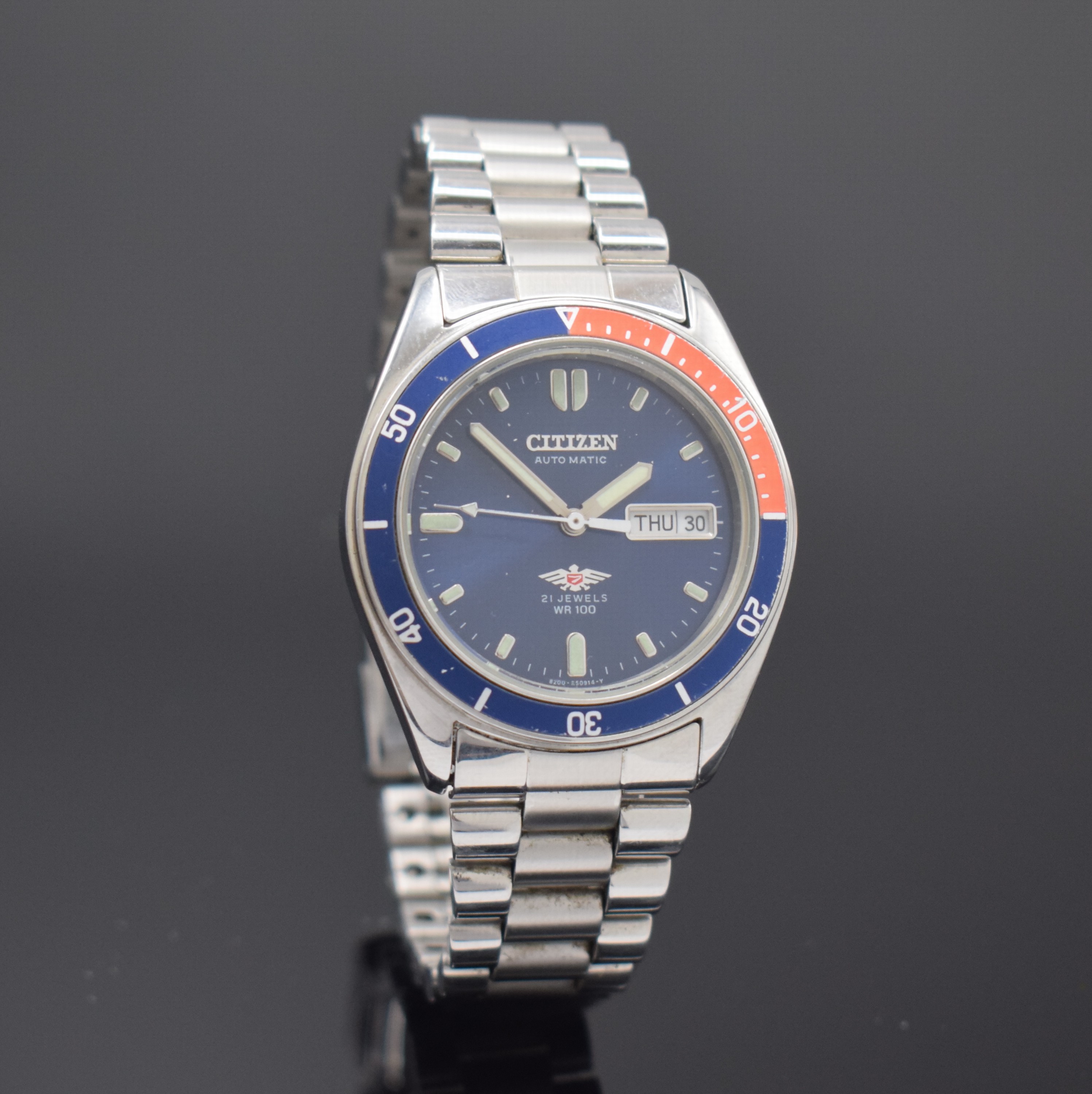 Detail b: CITIZEN Herrenarmbanduhr Eagle 7 Referenz 4-R12021 RW Automatik, Japan um 1978, Edelstahlgeh. inkl. orig. Gliederband m. Faltschl., Boden verschr., ...