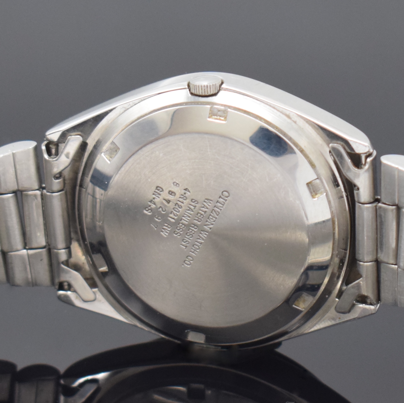 Detail f: CITIZEN Herrenarmbanduhr Eagle 7 Referenz 4-R12021 RW Automatik, Japan um 1978, Edelstahlgeh. inkl. orig. Gliederband m. Faltschl., Boden verschr., ...