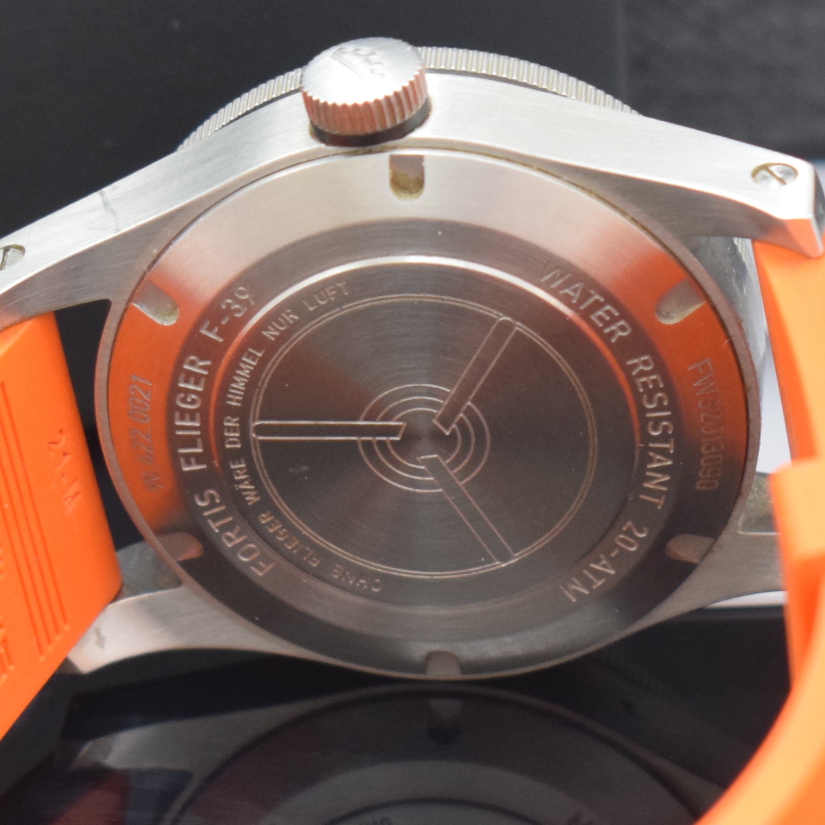 Detail f: FORTIS Fliegeruhr F-39 Referenz W.422.0021 in Stahl, Schweiz verk. lt. beil. Garantiekarte 06/2022, Automatik, Boden u. Krone verschr., orig. ...