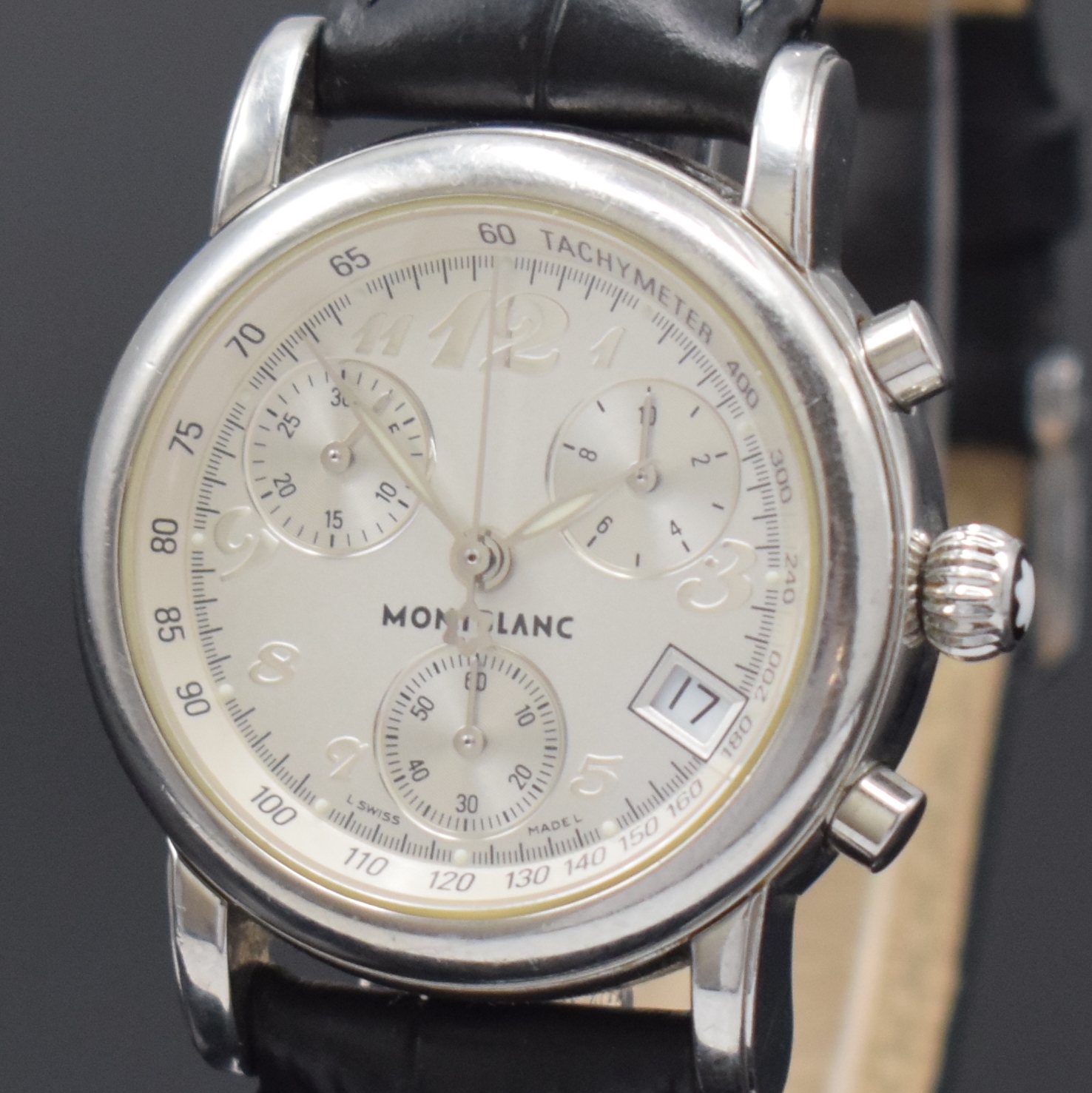 Detail a: MONTBLANC Damenchronograph Serie Meisterstück Referenz 7039, Schweiz um 2005, quarz, Edelstahlgeh., Boden u. Glasrand aufgedr., silb. Zifferbl. m. ...