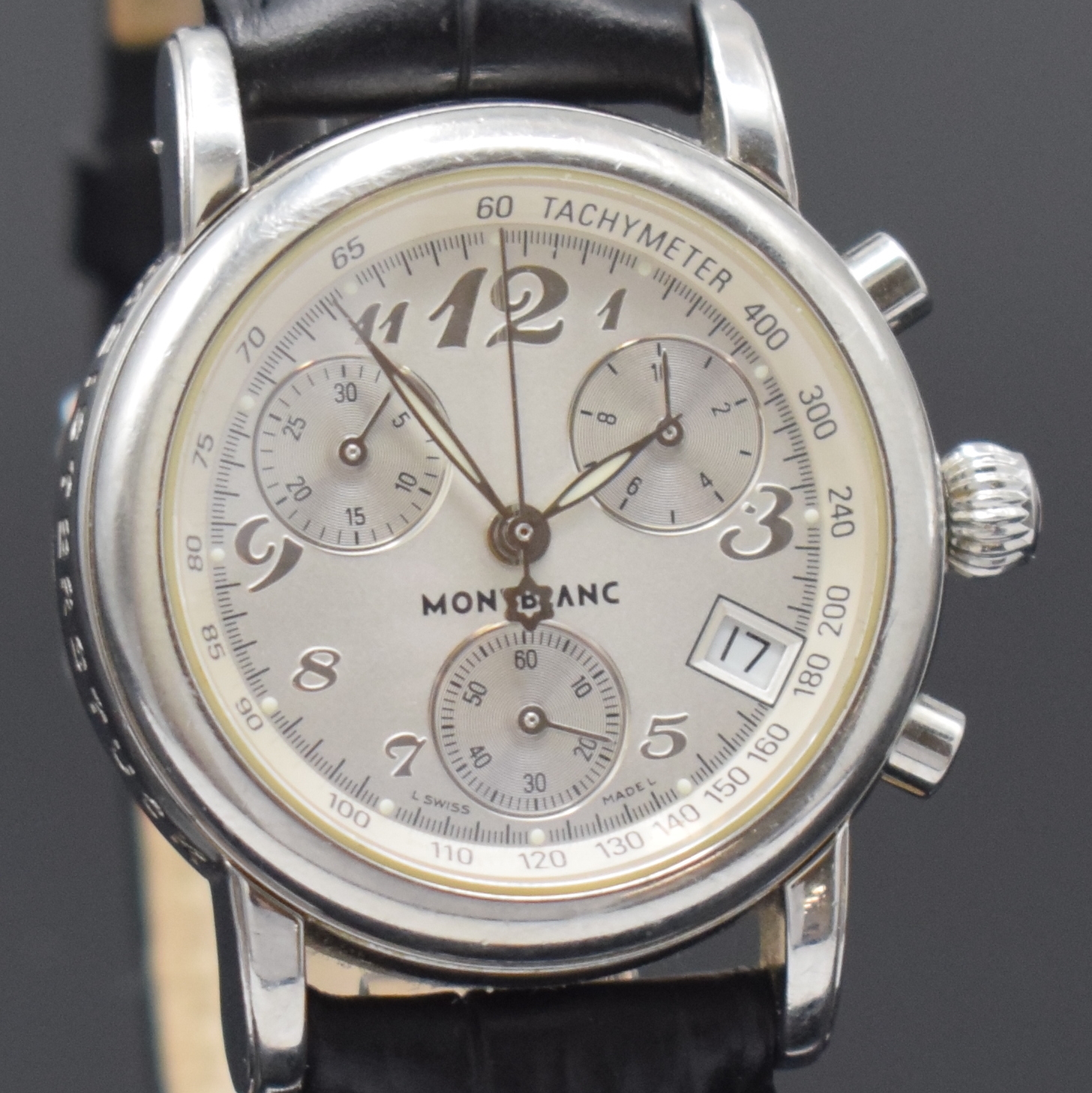 Detail c: MONTBLANC Damenchronograph Serie Meisterstück Referenz 7039, Schweiz um 2005, quarz, Edelstahlgeh., Boden u. Glasrand aufgedr., silb. Zifferbl. m. ...