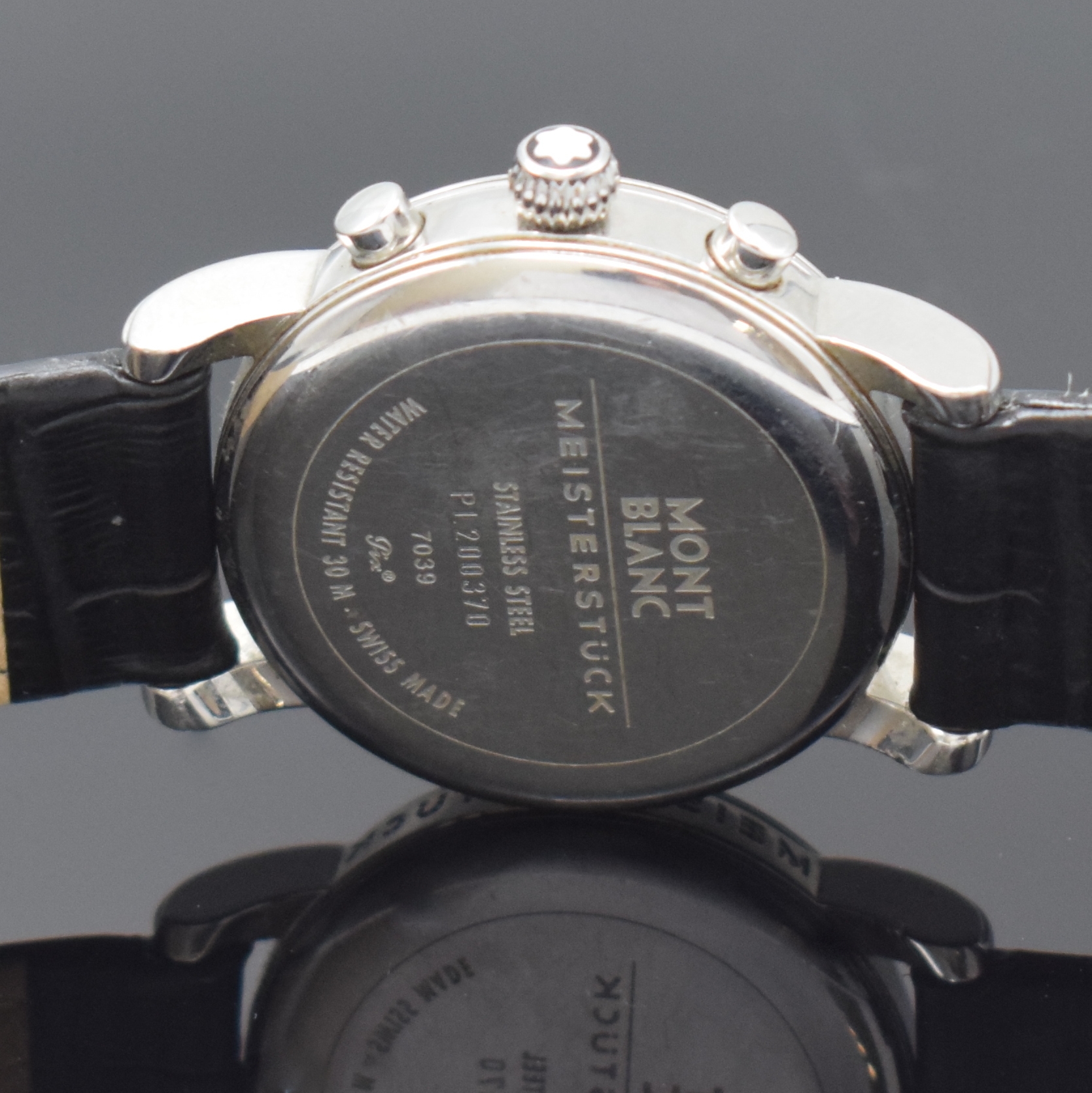 Detail g: MONTBLANC Damenchronograph Serie Meisterstück Referenz 7039, Schweiz um 2005, quarz, Edelstahlgeh., Boden u. Glasrand aufgedr., silb. Zifferbl. m. ...