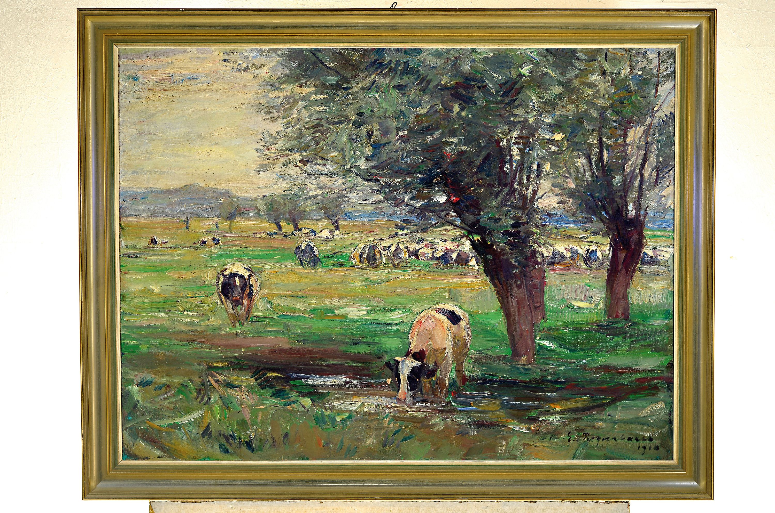 Detail k: Emanuel Hegenbarth, 1868 Böhmisch-Kramnitz- 1923 Dresden, Weidende Kühe unter Bäumen, Öl/Lwd, rechts unten signiert und dat. 1910, ca. 68x92cm, ...