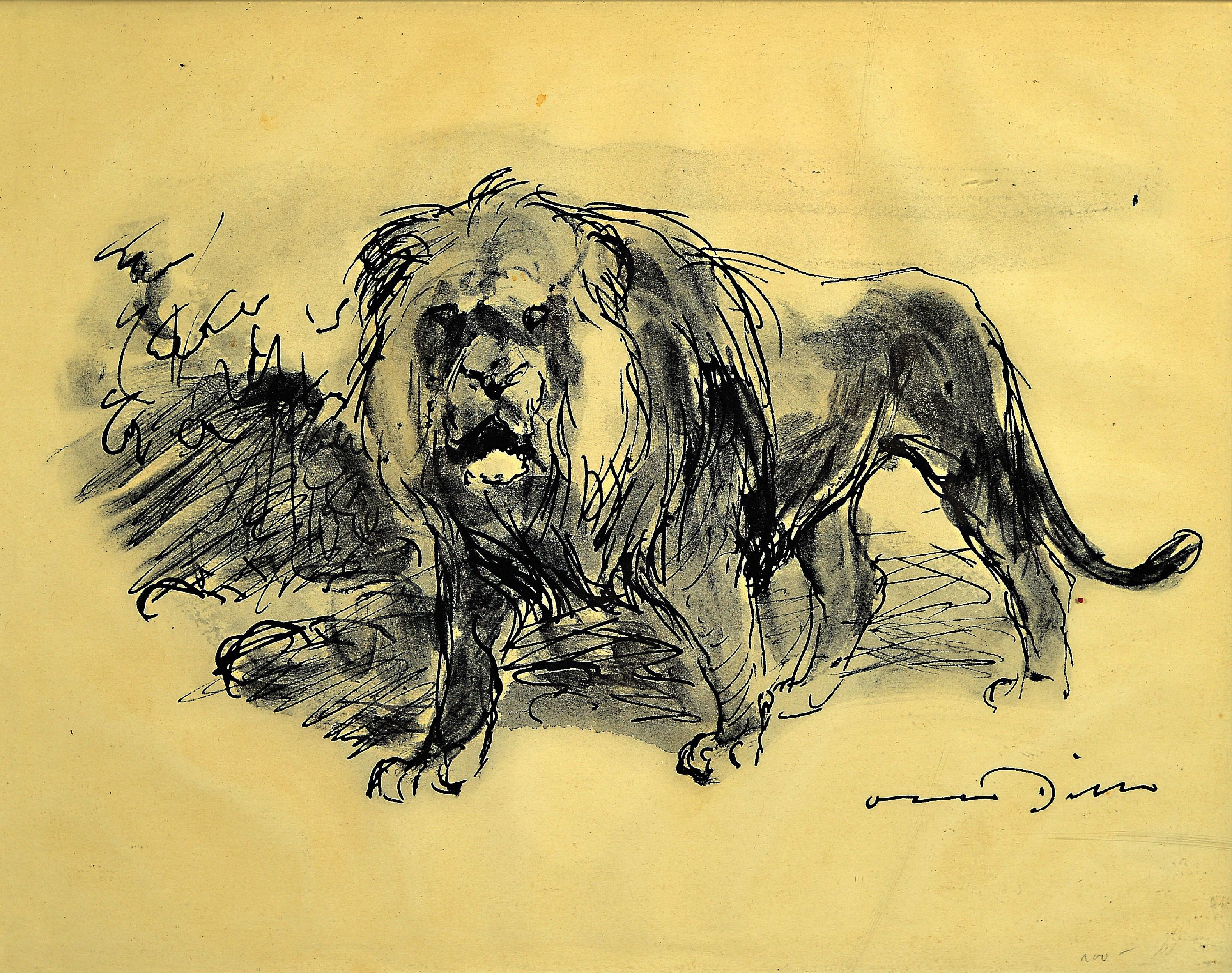 Otto Dill, 1884 Neustadt a.d.Weinstr.-1957 Bad Dürkheim, Löwe, lavierte Tuschezeichnung, rechts unten sign., ca. 18x27cm, u.GL., R. ca. 26x32cm