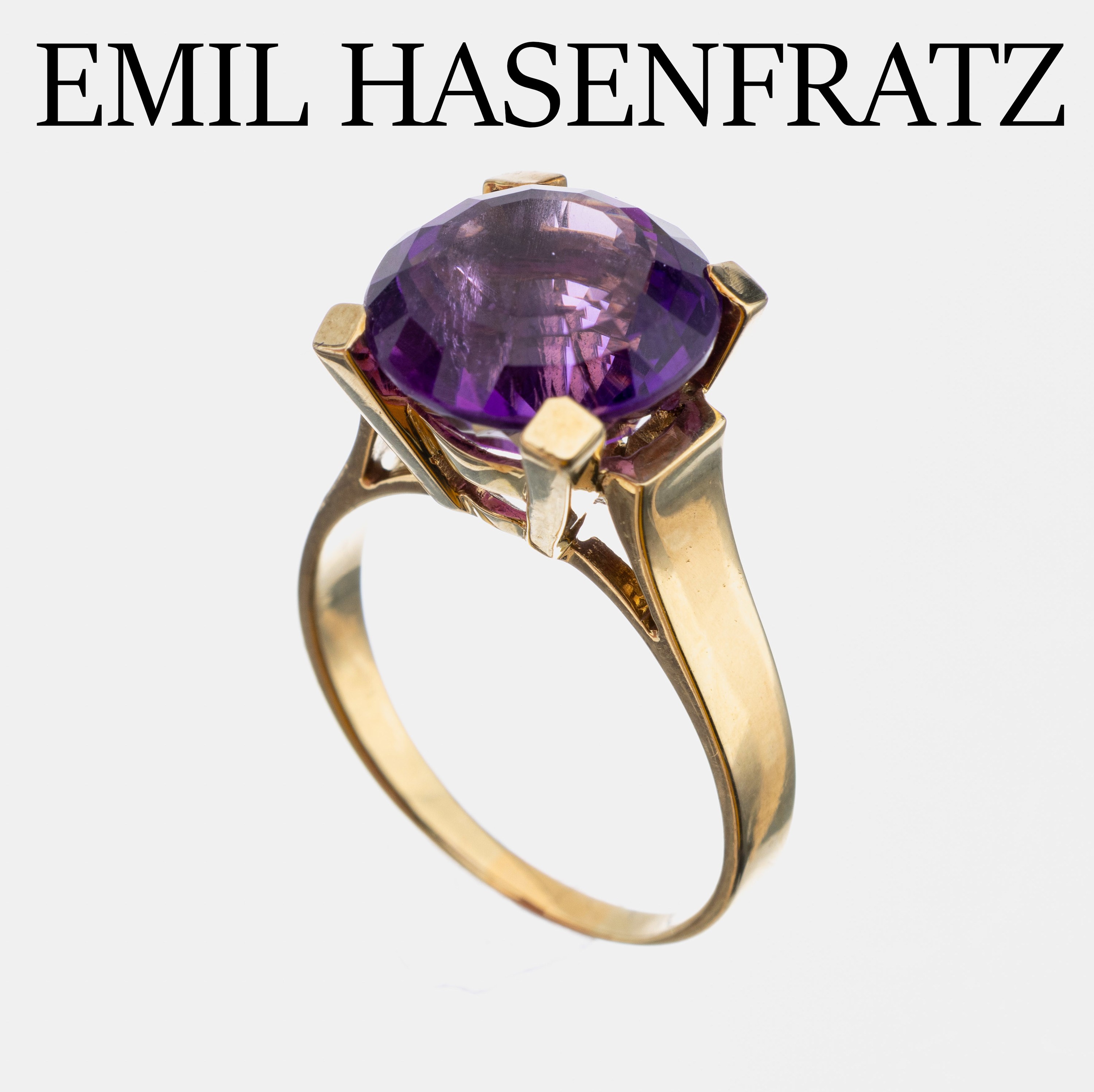 14 kt Gold Amethyst-Ring, GG 585/000, rundfacett. Amethyst ca. 5.0 ct, RW 57, ca. 6.4 g, Hersteller EMIL HASENFRATZ