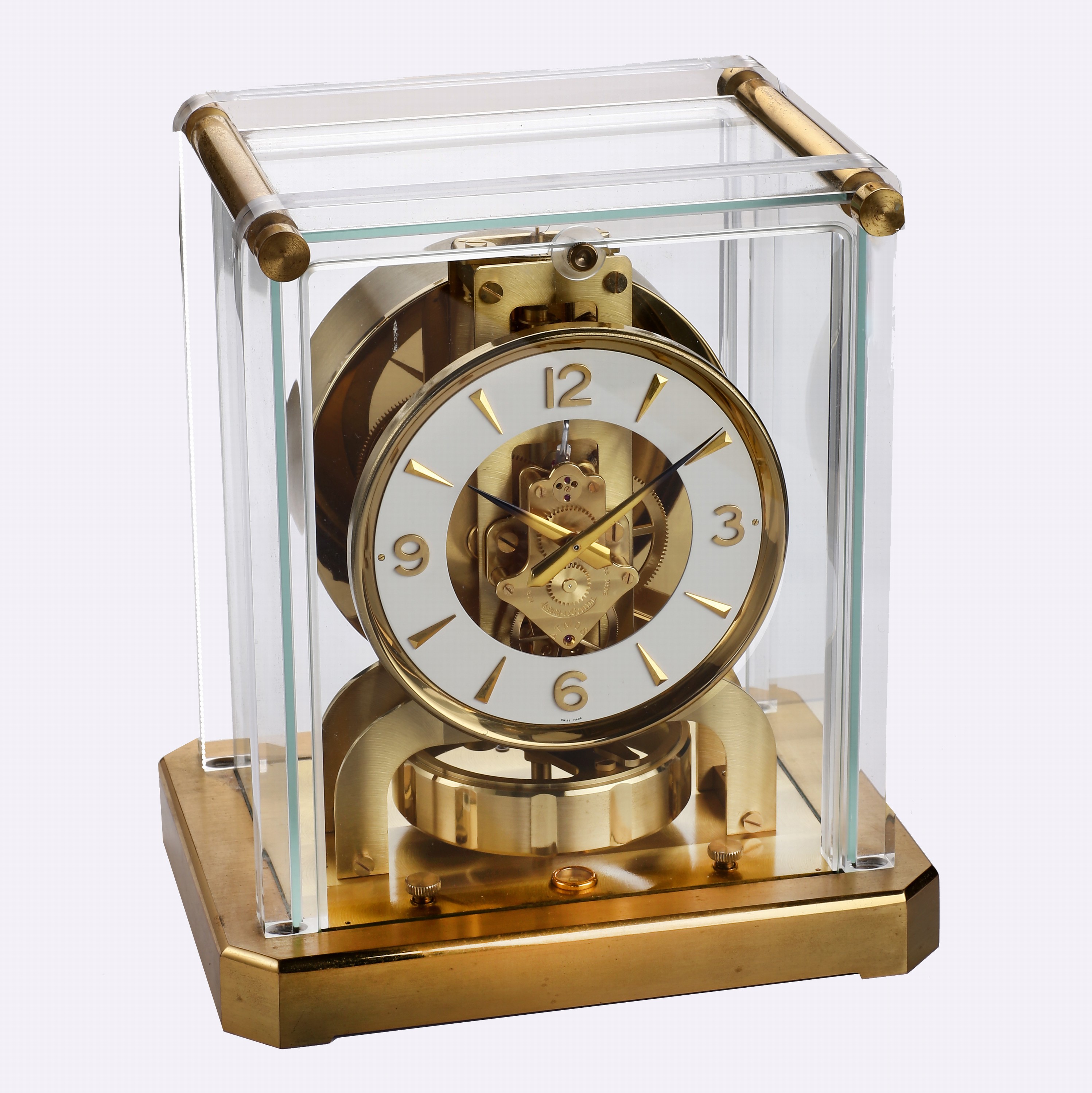 Jaeger-LeCoultre seltene Drehpendel-Tischuhr Atmos V, Schweiz für den französischen Markt um 1965, verg., 5-seitig vergl. Geh., nach vorn zu ...