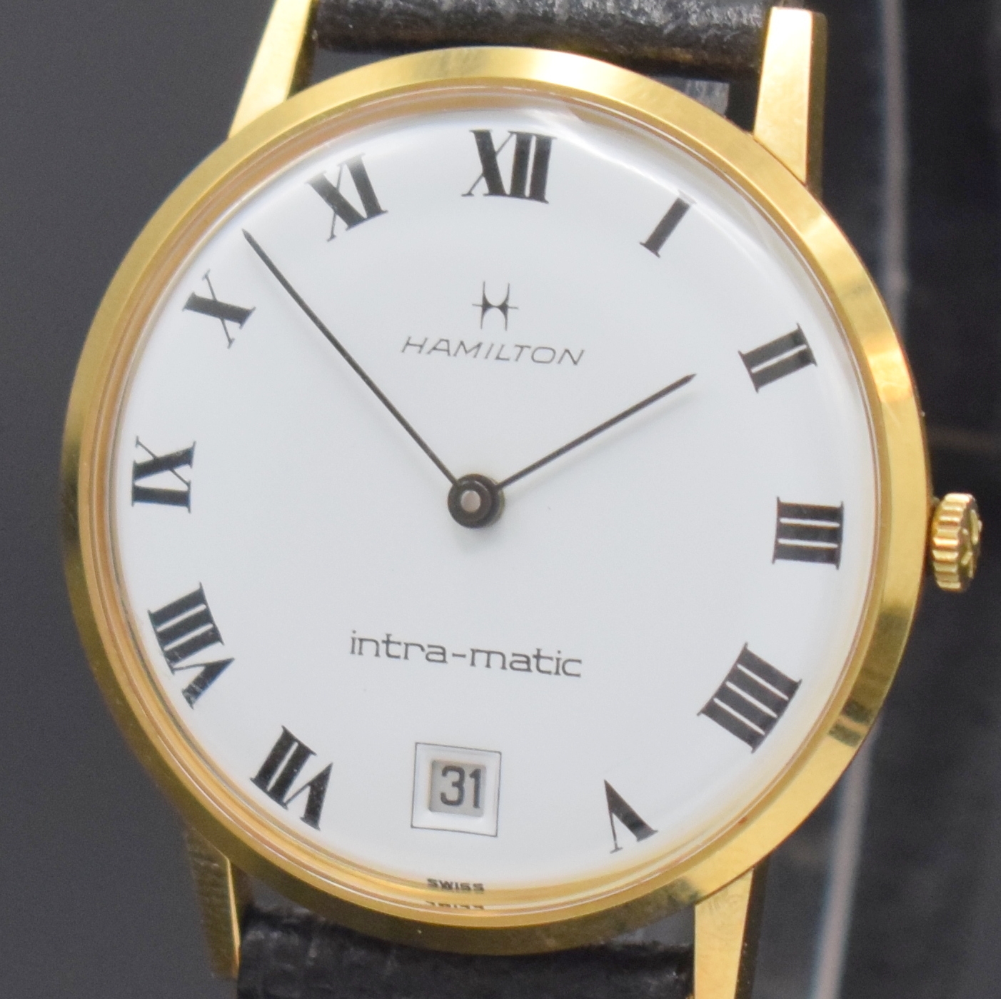 Detail a: HAMILTON Intra-Matic Referenz 92006-4 nahezu neuwertige Armbanduhr, Schweiz um 1965, Automatik, verg. Geh., Stahlboden aufgedr., orig. Krone, weißes ...