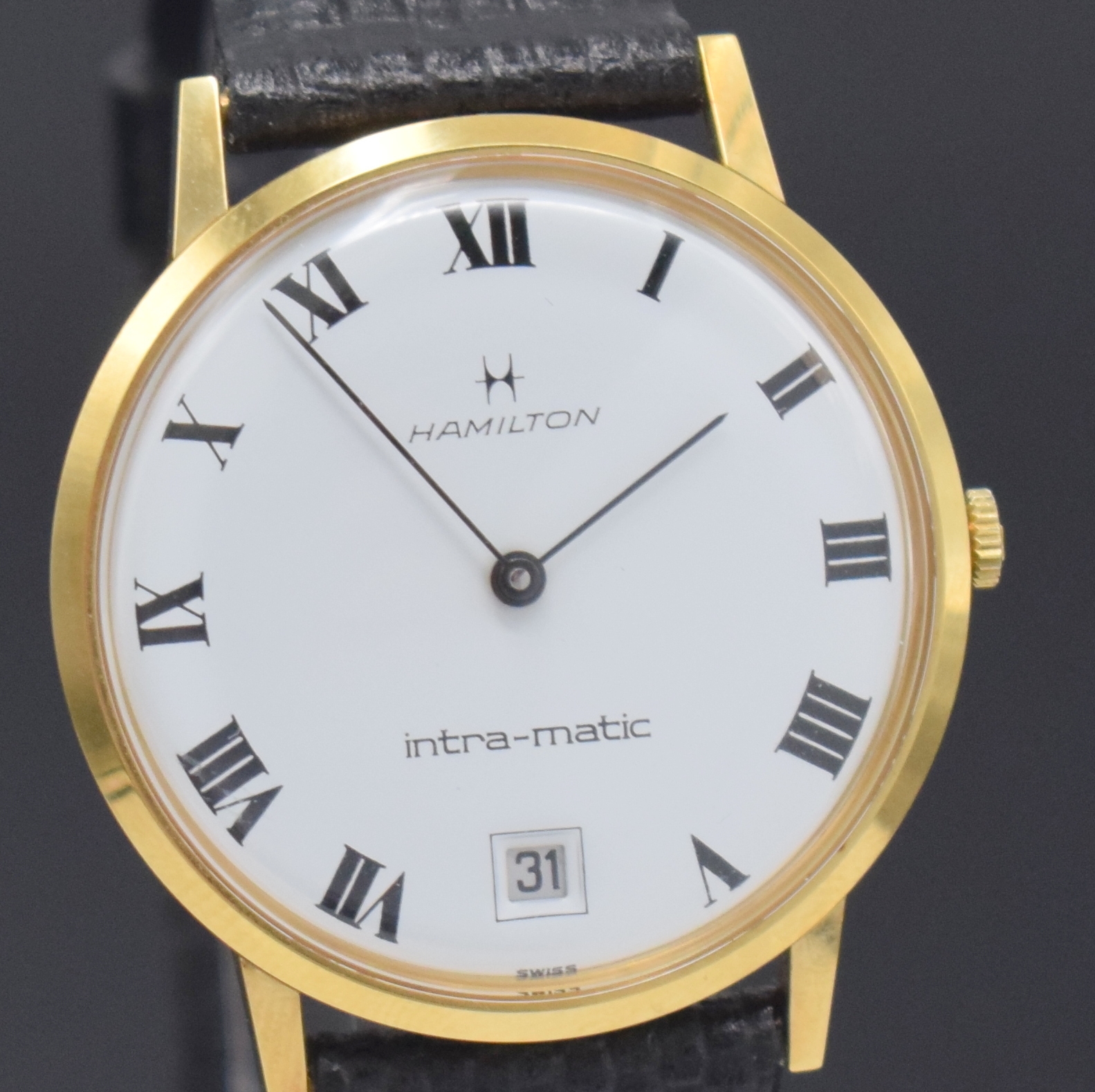 Detail c: HAMILTON Intra-Matic Referenz 92006-4 nahezu neuwertige Armbanduhr, Schweiz um 1965, Automatik, verg. Geh., Stahlboden aufgedr., orig. Krone, weißes ...