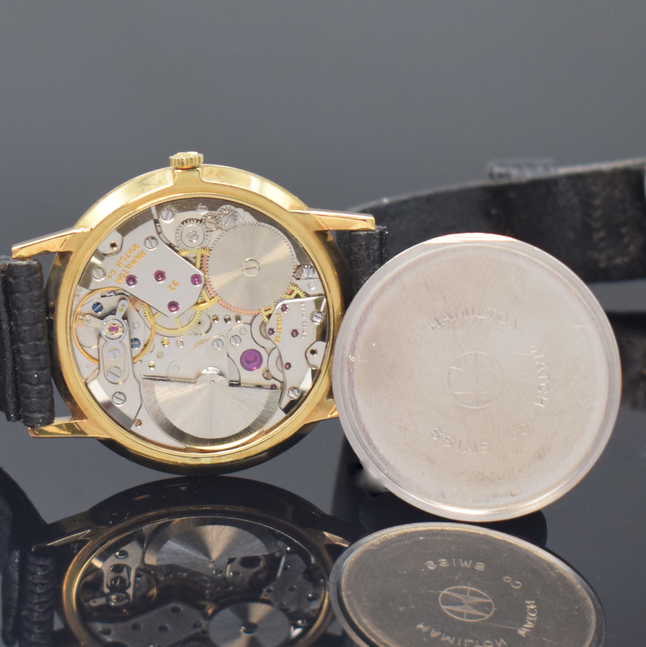 Detail g: HAMILTON Intra-Matic Referenz 92006-4 nahezu neuwertige Armbanduhr, Schweiz um 1965, Automatik, verg. Geh., Stahlboden aufgedr., orig. Krone, weißes ...