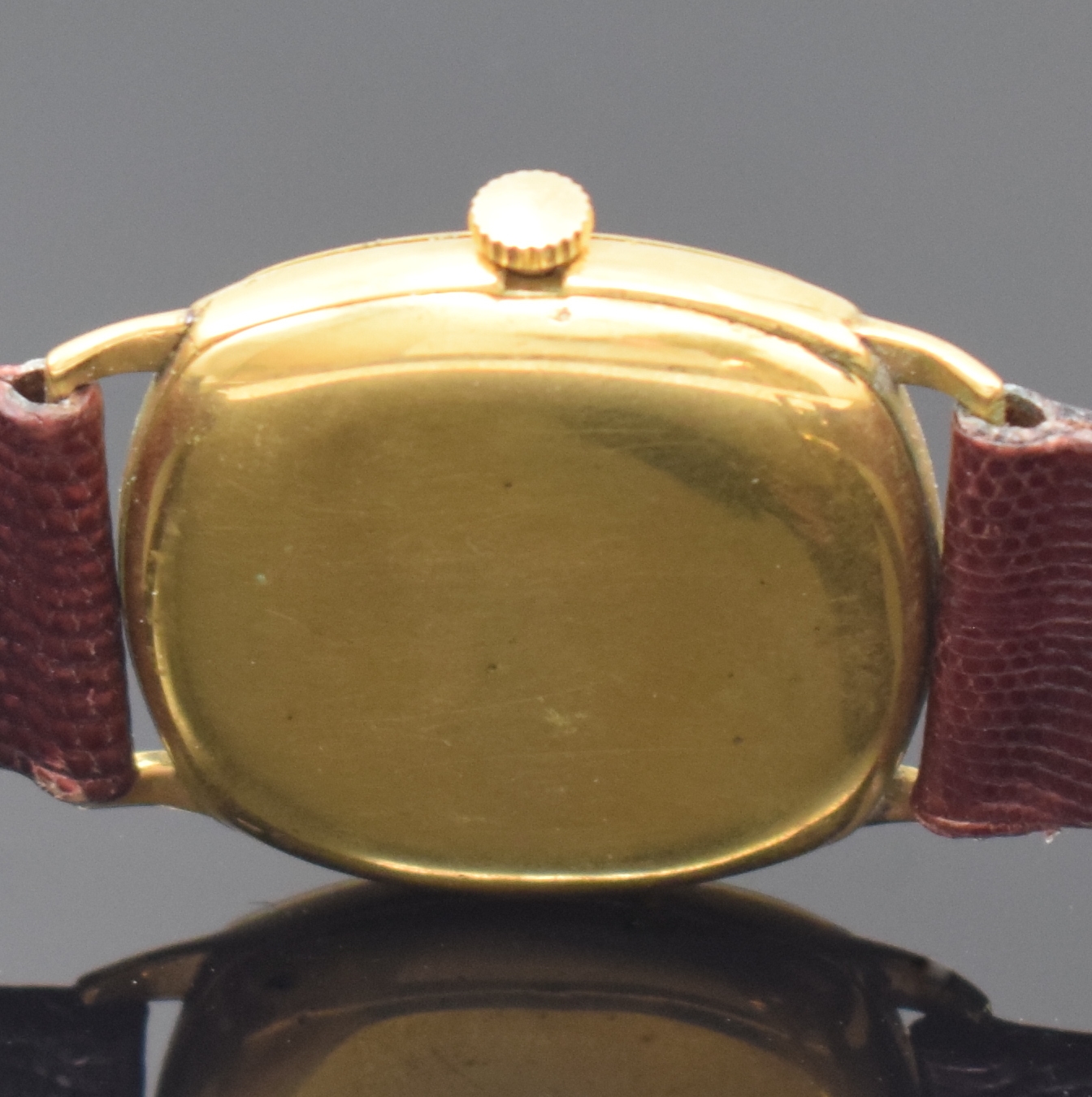 Detail f: GLYCINE seltene frühe Automatik-Armbanduhr, Schweiz um 1935, kissenförm. Geh. verg., Boden u. Glasrand gedr., silb. Zifferbl. fl., arab. ...