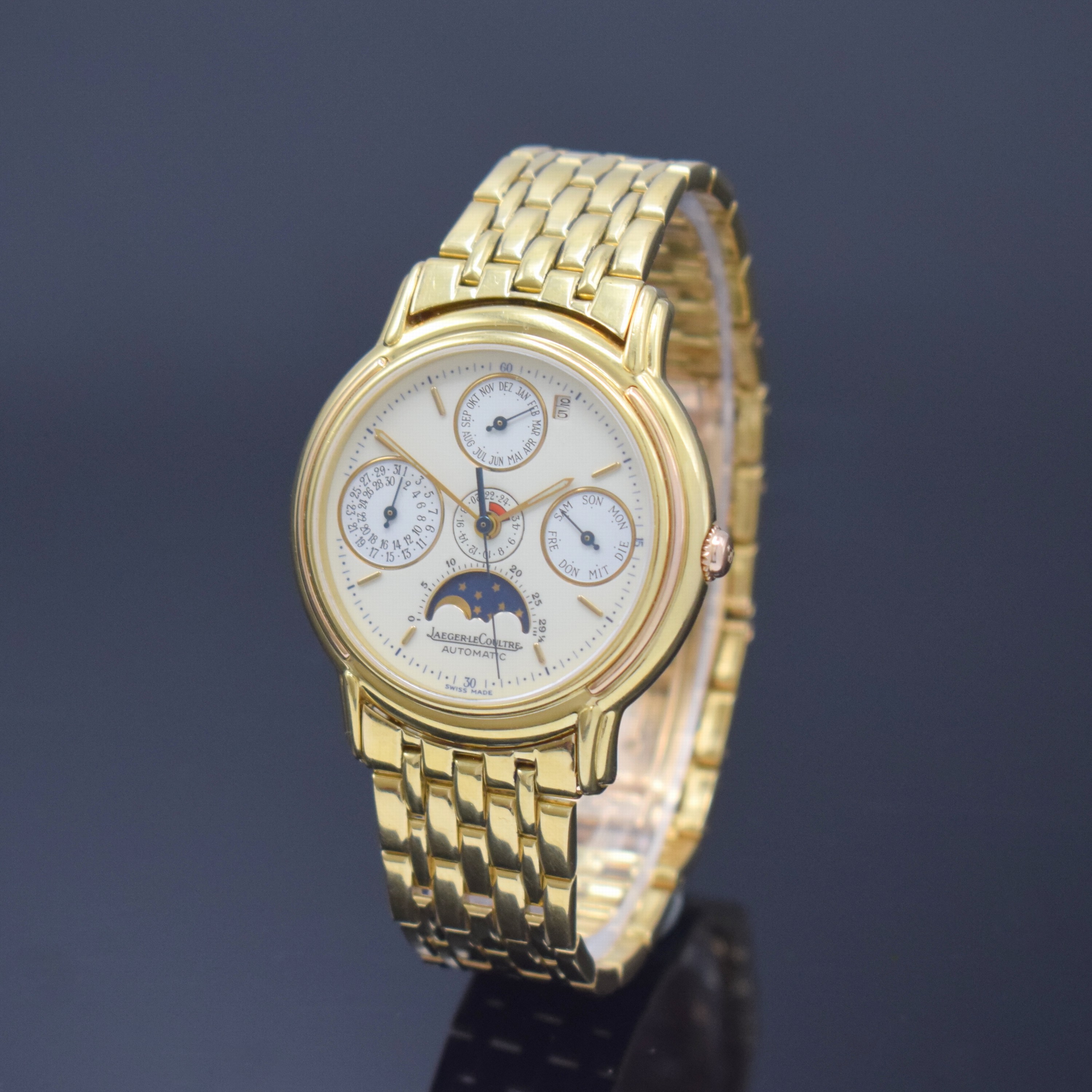 Jaeger-LeCoultre Odysseus Armbanduhr mit ewigem Kalender Referenz 166.7.80 in GG/RG 750/000, Schweiz lt. orig. Papier verk. 1995, Automatik, 4-fach ...