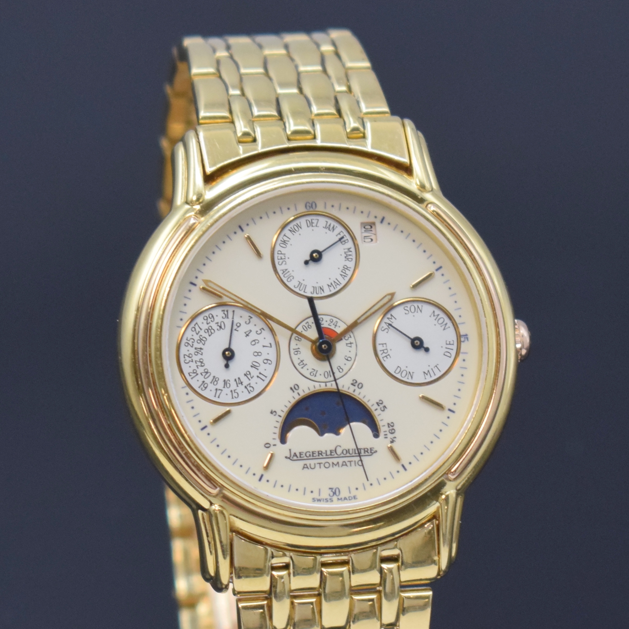 Detail c: Jaeger-LeCoultre Odysseus Armbanduhr mit ewigem Kalender Referenz 166.7.80 in GG/RG 750/000, Schweiz lt. orig. Papier verk. 1995, Automatik, 4-fach ...
