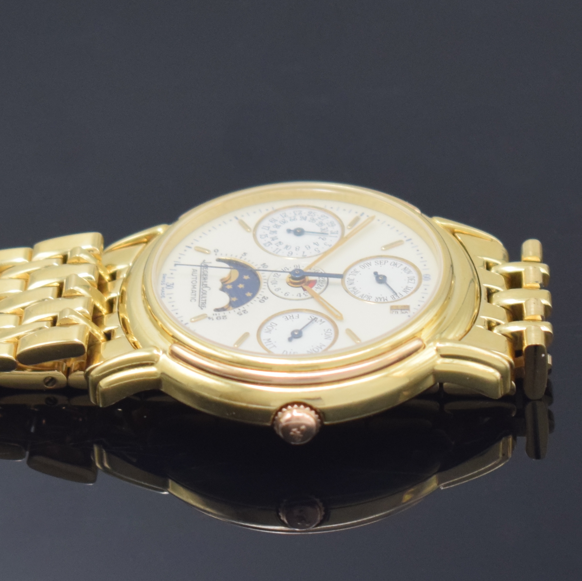 Detail e: Jaeger-LeCoultre Odysseus Armbanduhr mit ewigem Kalender Referenz 166.7.80 in GG/RG 750/000, Schweiz lt. orig. Papier verk. 1995, Automatik, 4-fach ...