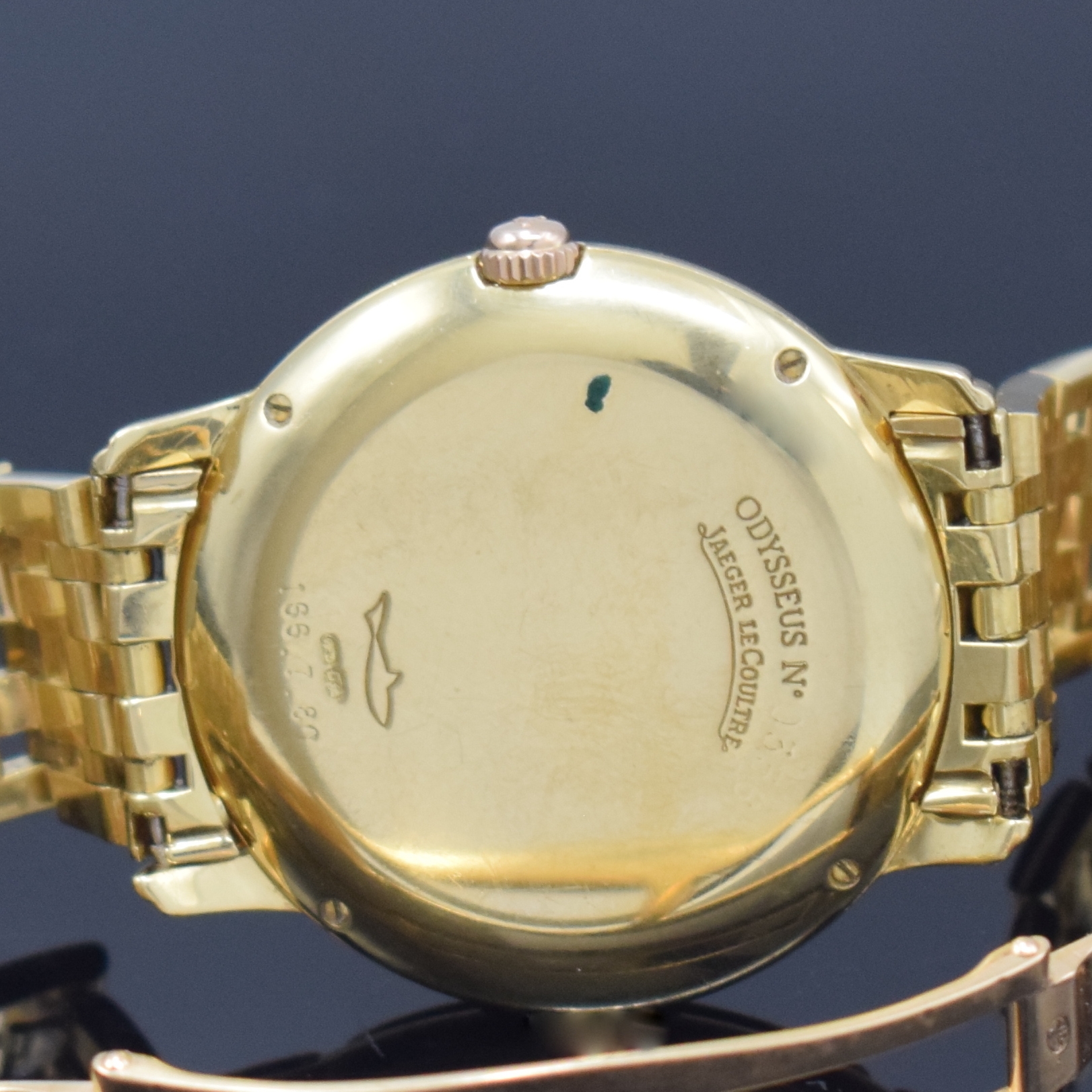 Detail f: Jaeger-LeCoultre Odysseus Armbanduhr mit ewigem Kalender Referenz 166.7.80 in GG/RG 750/000, Schweiz lt. orig. Papier verk. 1995, Automatik, 4-fach ...
