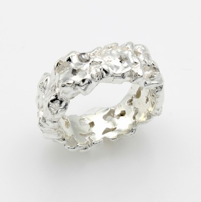 Image 26901508 - Ring mit Diamantrosen, 925er Silber, sog. "Nuggetring", RW ca. 55 (auch in RW ...