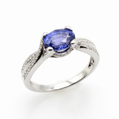 Image Ring mit Saphir und Brillanten, WG 750/000, verschlungene Ringschiene, ovaler, fac. ...