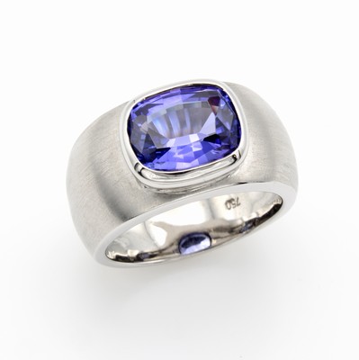 Image Breiter Ring mit Tansanit, WG 750/000, matt.Ringschiene, fac. Tansanit ca. 3.97 ct, RW ...
